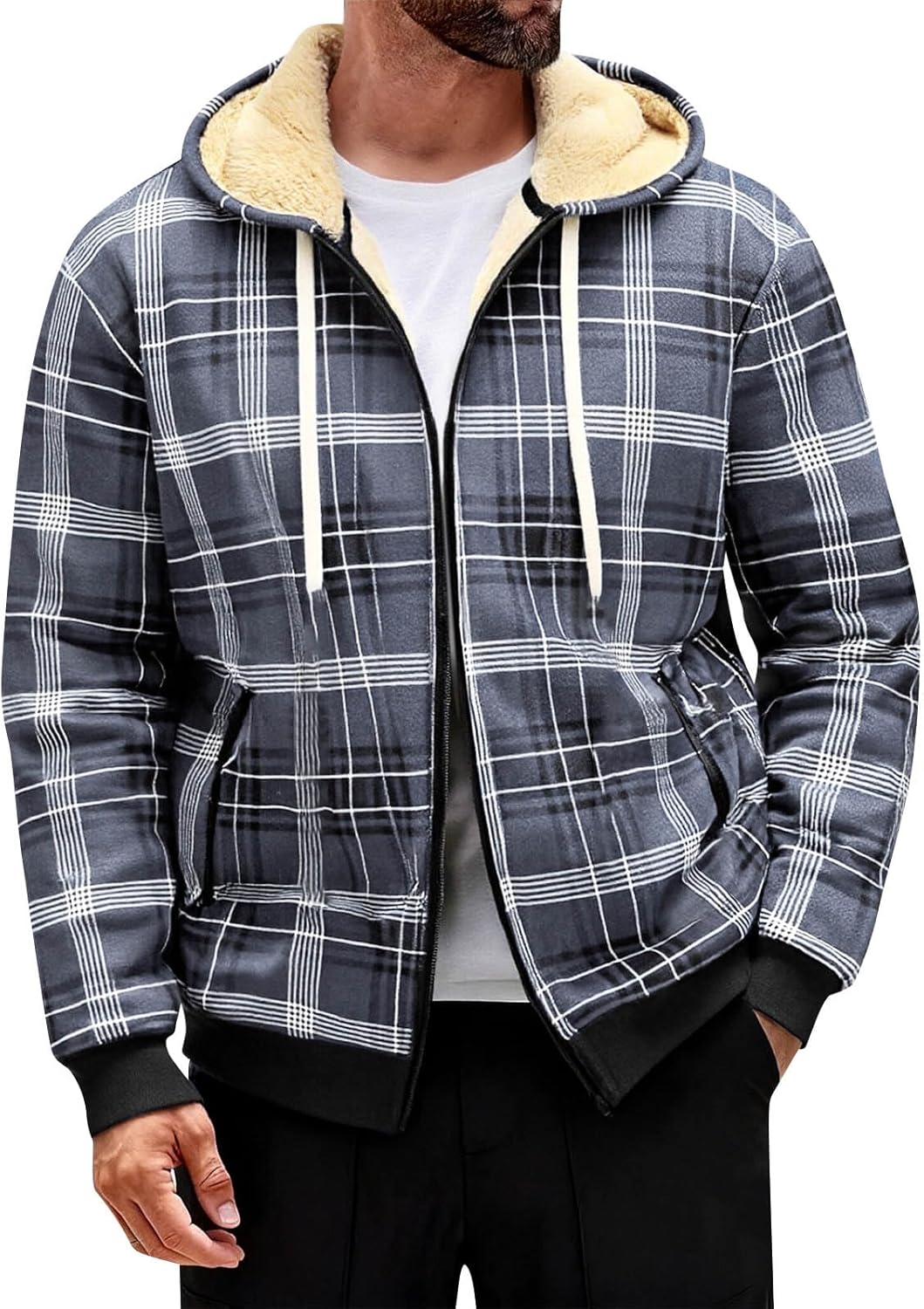 Mens Hoodies Zip Up Lightweight Jacket Fleece Lined Cardigan Plaid Big And Tall Oversized Hoodies With Pockets