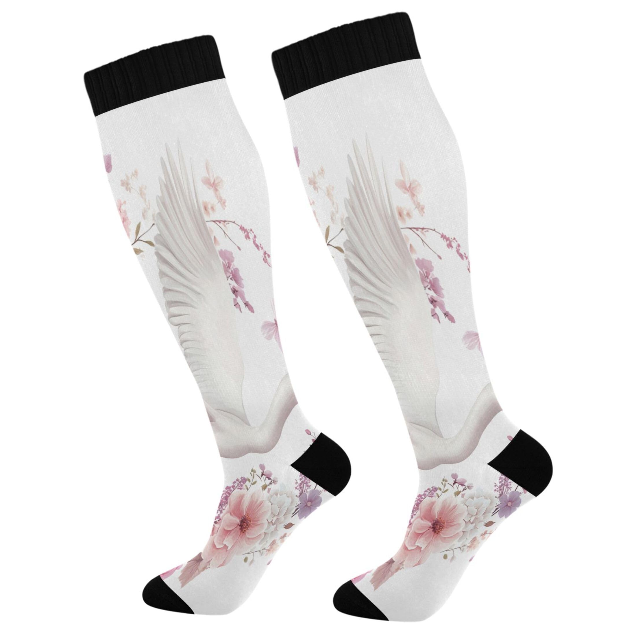 Burbuja Swan Flowers Compression Socks for Women Men (20-30mmHg), Knee High Socks Circulation Support for Sport Running Hiking Nurse, 1 Pair