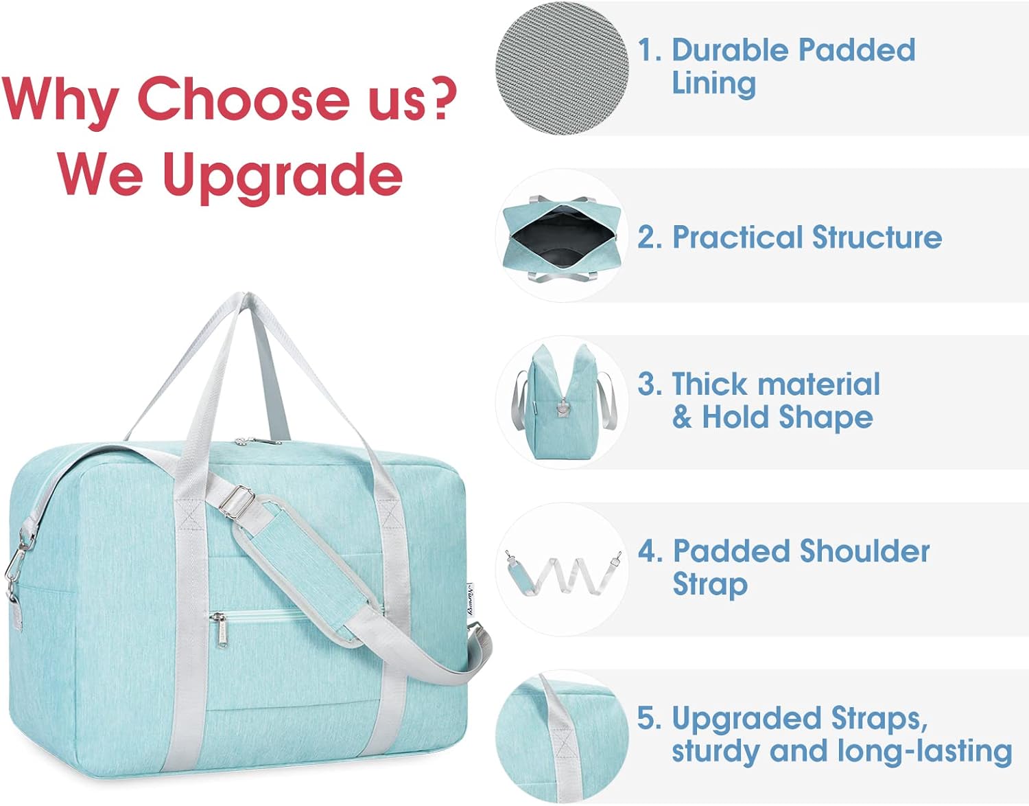 For Spirit Airlines Personal Item Bag 18x14x8 Foldable Travel Duffel Bag Underseat Carry on Luggage for Women (Mint Green) - Image 5