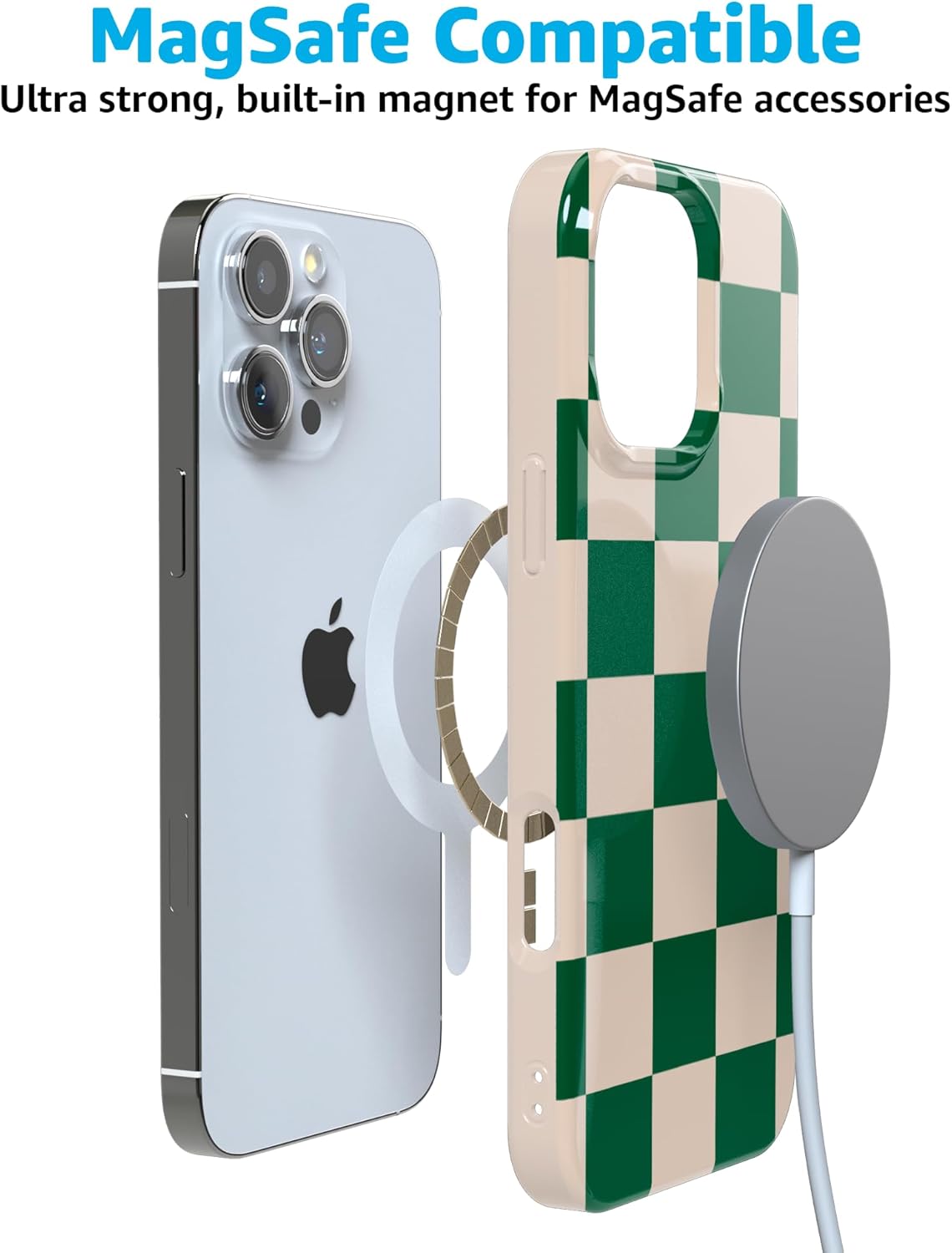 Casely iPhone 16 Pro Case | Fit Check | Green Checkerboard | Compatible with MagSafe | Classic Ultra Slim Design - Image 4