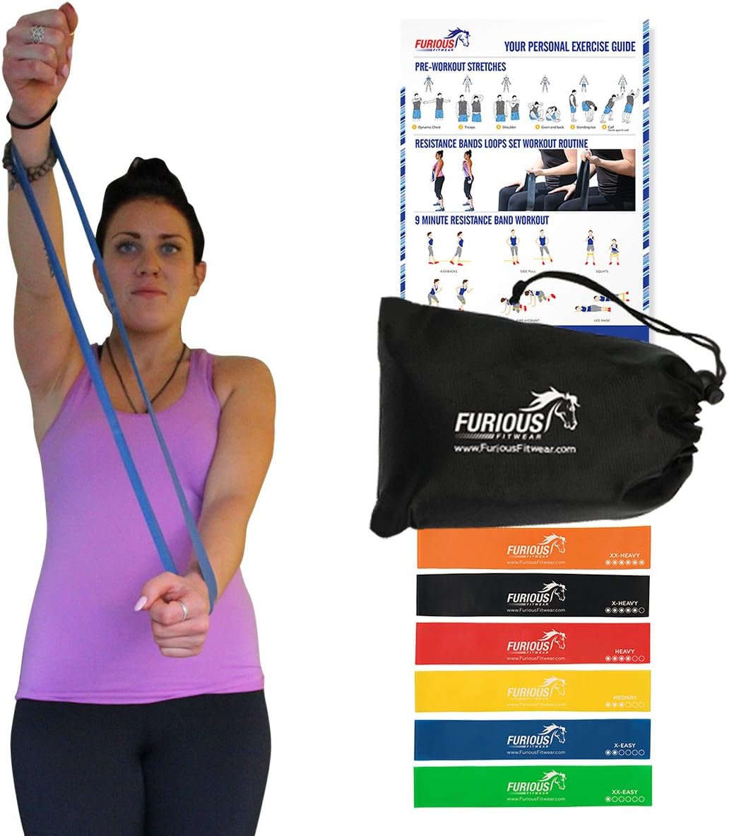 Furious Fitwear Resistance Loop Bands Set - 6 Resistance Loops for Daily Exercises for Dancers, Yoga & Warm-up