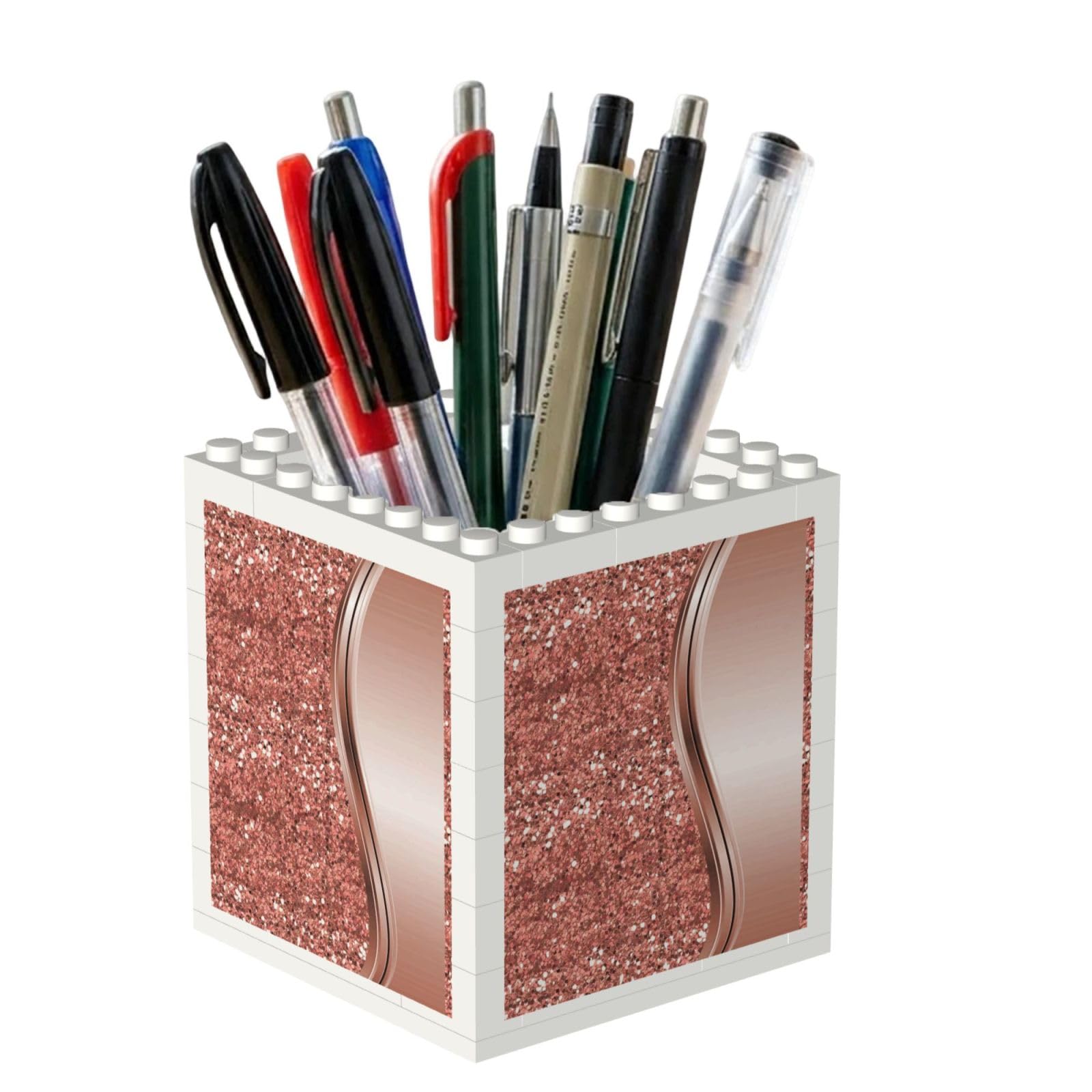 Poadnly Rose Gold Sparkle Glam Bling, Pen Pot Pencil Holder for Office Home School, Compact Desk Organiser for Office Stationery