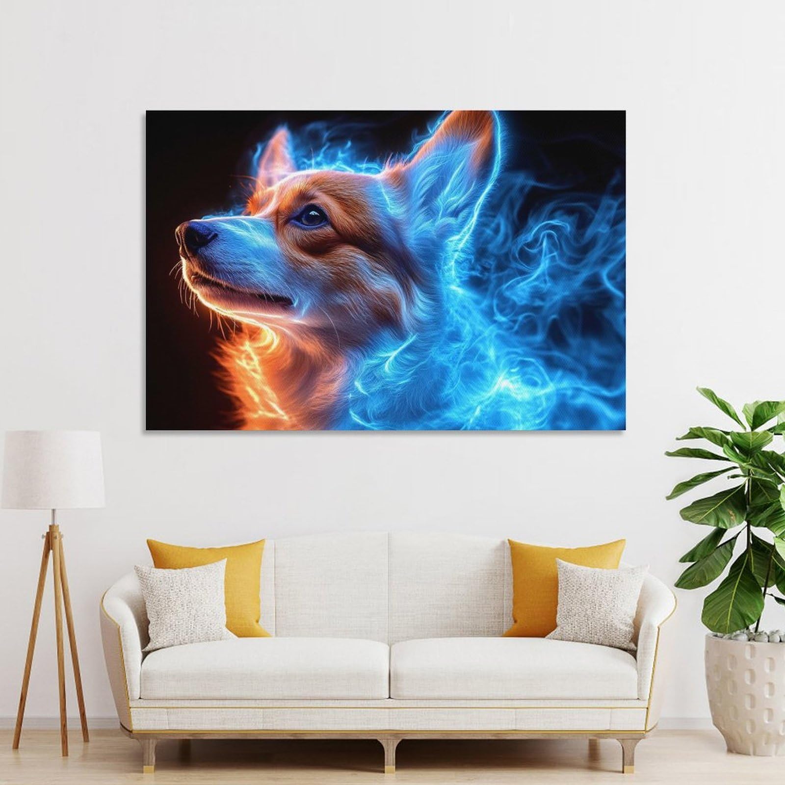 Junmoney Corgi Dog with Blue Energy Aura Decorative Wall Artwork, 12x18inch(30x45cm), for Work Areas, Reading Rooms Or Studios, Wall Art That Adds Style to Work Areas