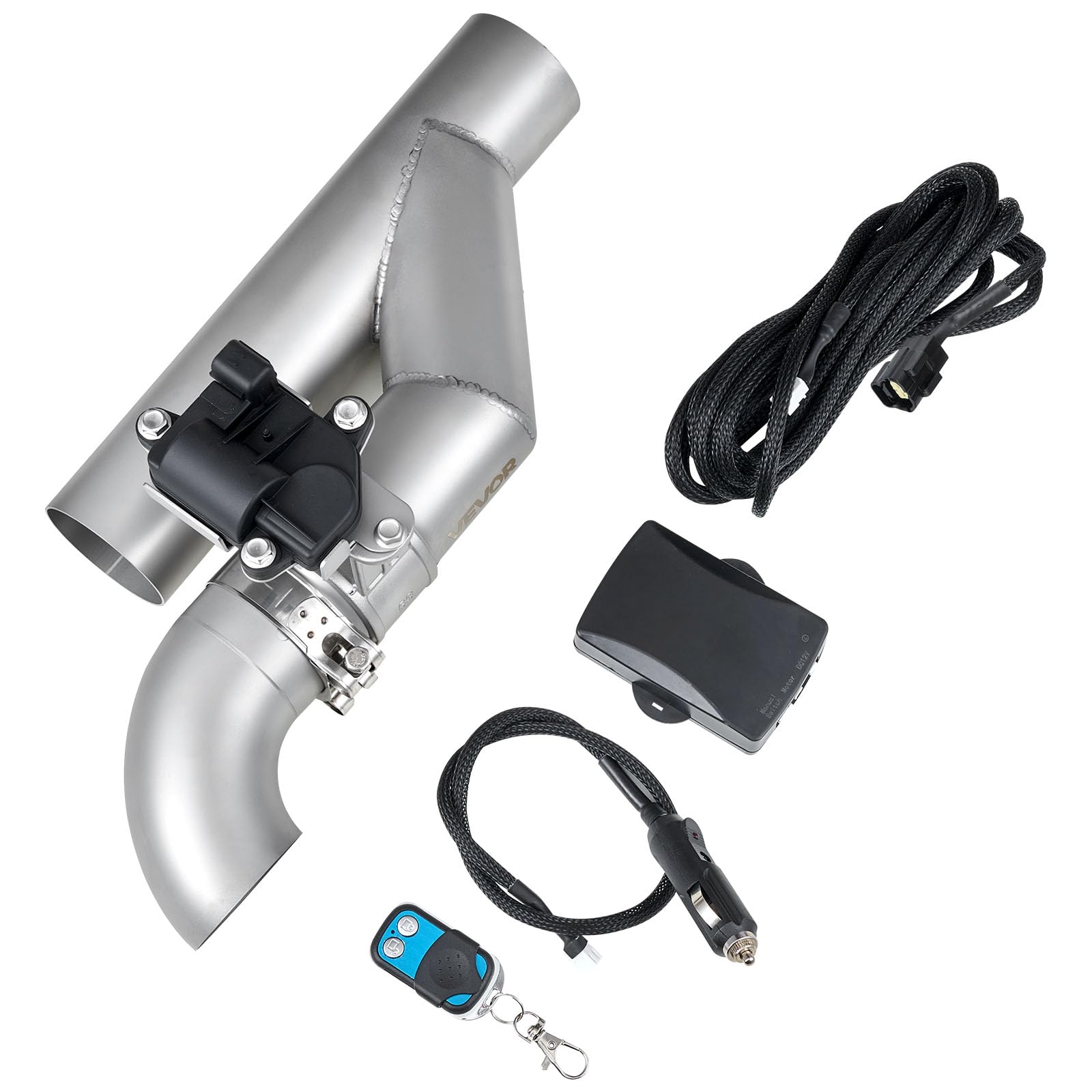 VEVOR Tubo Scarico per Auto Universale, Set di Valvole di Scarico Universali in Acciaio Inossidabile da 6,35 mm, Tubo a Y, con Scatola di Controllo Remoto, per Camion, Berline e Auto Sportive