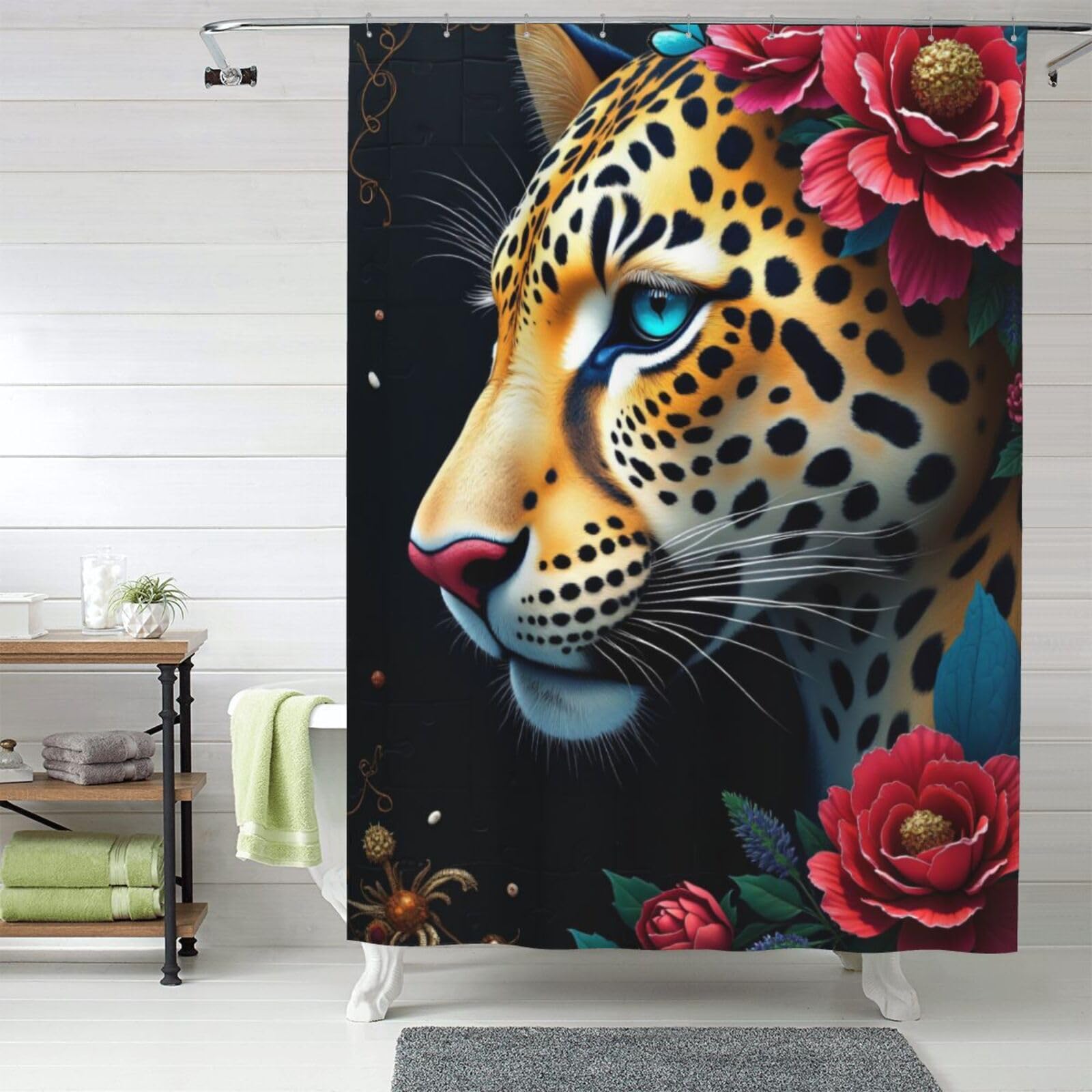 Rideau de douche motif léopard rouge 152x183 cm opaque avec crochets