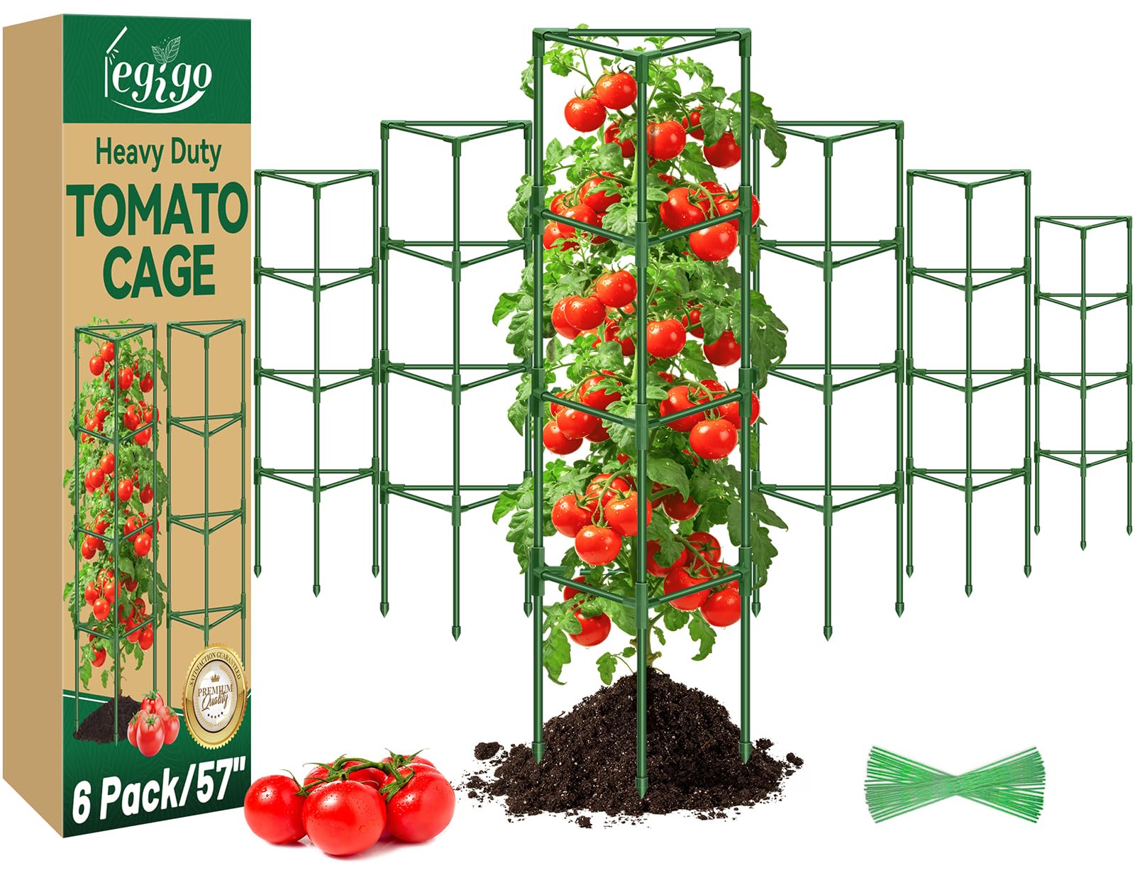 Legigo Tomatenkäfig für den Garten, robuste Tomaten-Rankgitter, Pflanzenstützpfähle, verstellbares Gartenspalier, Pflanzkäfig für Kletterpflanzen, Paprika, Outdoor, Hochbeet und Gemüse, 6 Stück