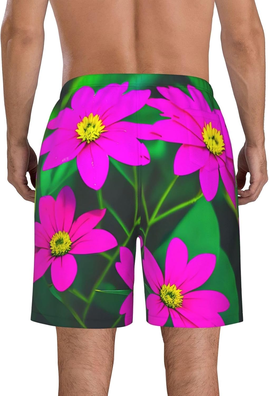 Mens Flower Leaves Purple Red Flower Print Beach Shorts,Casual Summer Shorts for Men,Quick Dry Polyester