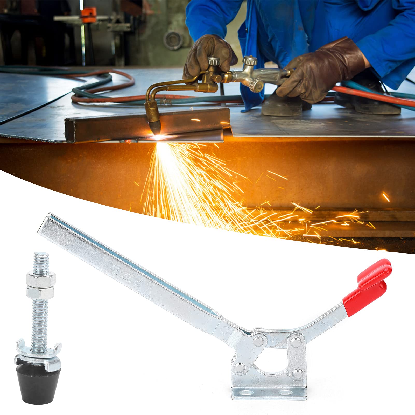 Toggle Clamp, Welding Toggle Clamp Horizontal Fixture Elbow Compressor Quick Release Hand Tool GH 22185 with Antislip Rubber Pressure Tip for Woodworking Jigs and Fixtures Welding