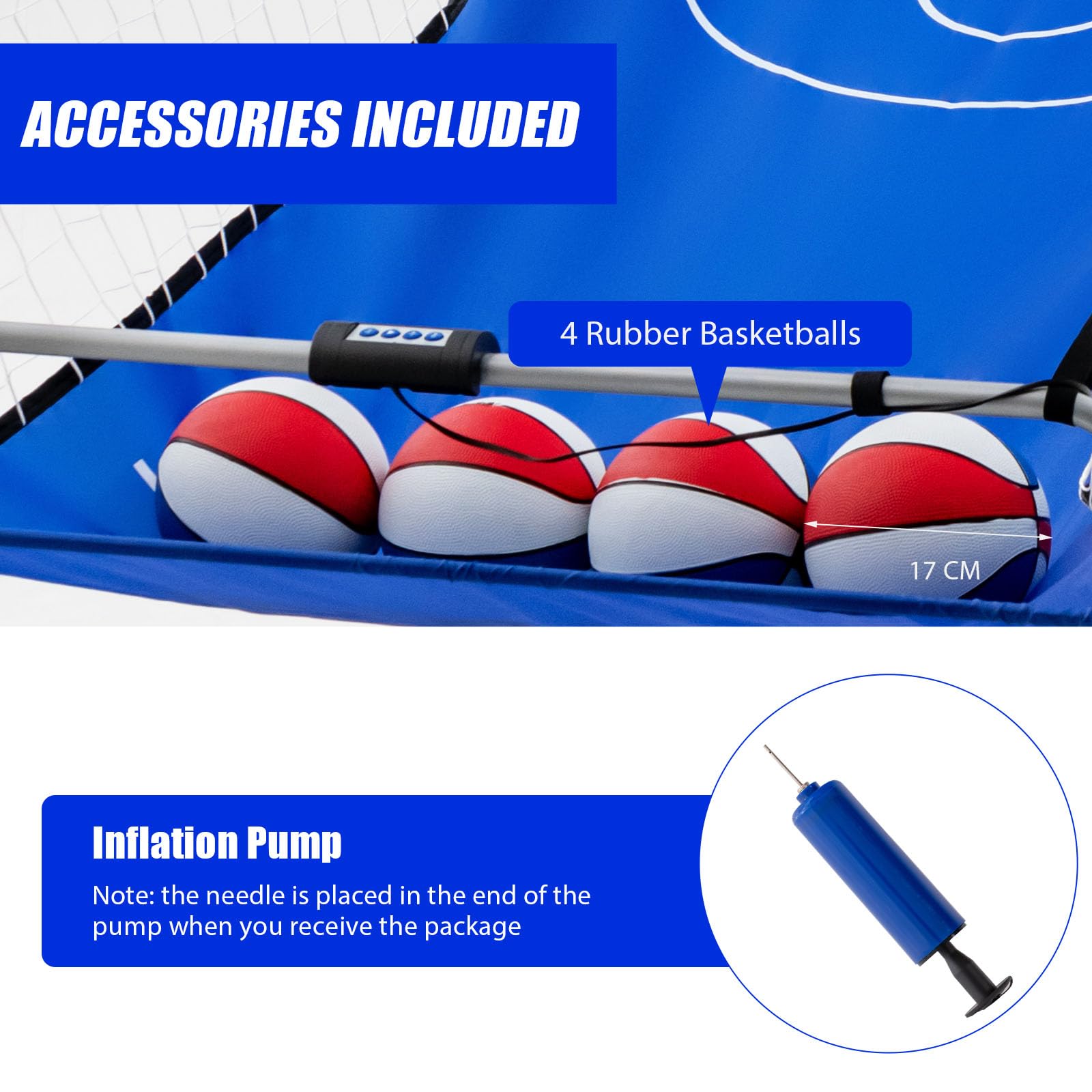 LIFEZEAL Elektrischer Basketballautomat, Baskeltballständer klappbar mit 4 Bällen & Luftpumpe, Arcade Automat mit 8 Spielmodi, Basketball Automat für 2 Spieler, Sport für drinnen & draußen (Blau)