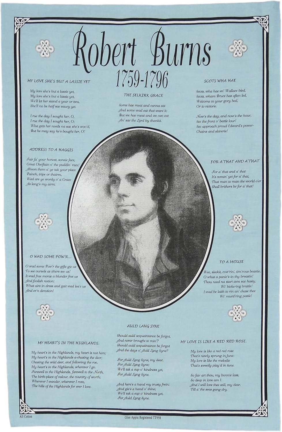 Scottish Essence Robert Burns Poem Scottish Cotton Tea Towel, Authentic Design, 100% Cotton (Robert Burns Poem)