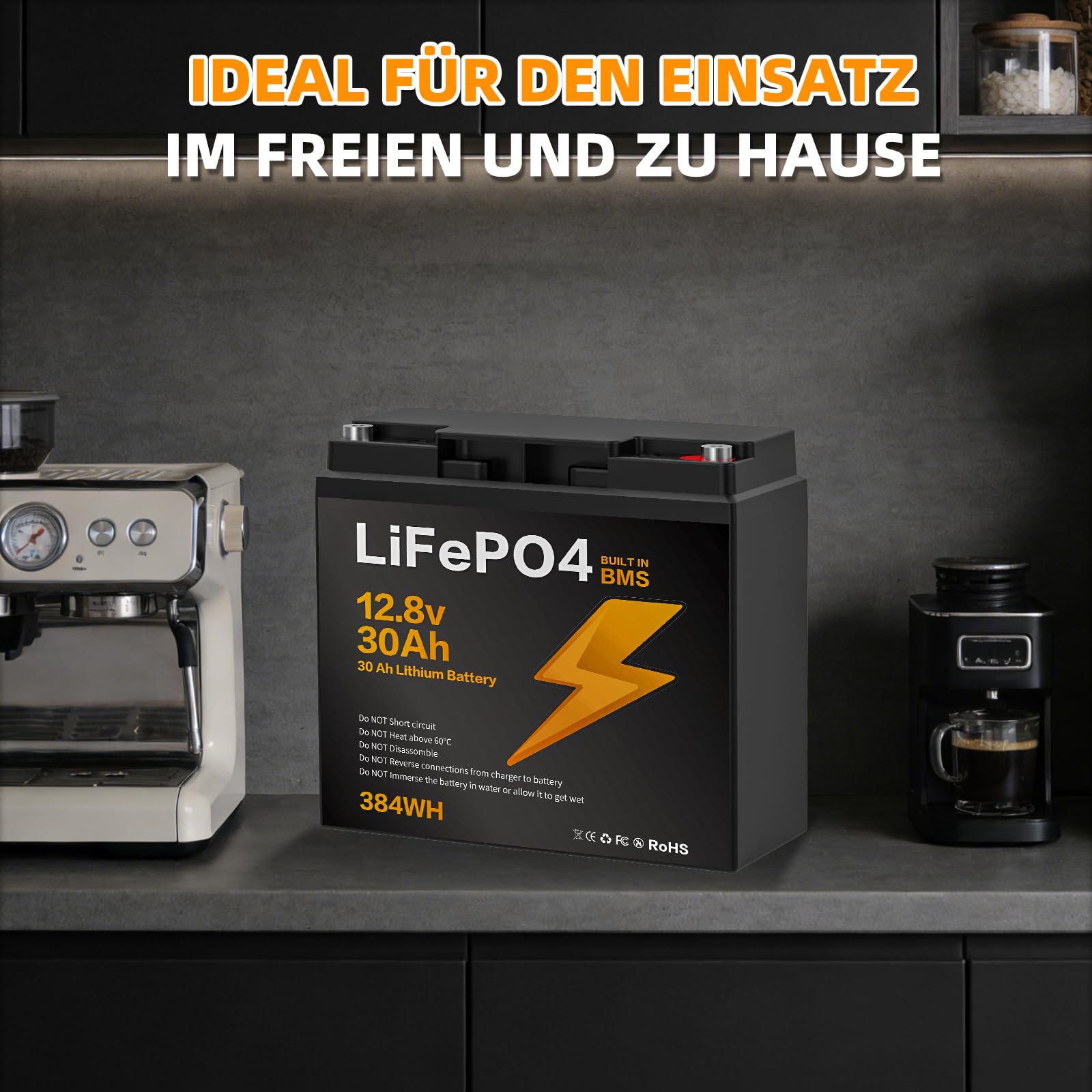 12V 30Ah Batteria LiFePO4, 15000 cicli di Scarica Profonda BMS 384Wh Adatta per moto Tosaerba Viaggi in Camper Barche Campeggio Ecoscandagli e Impianti Solari
