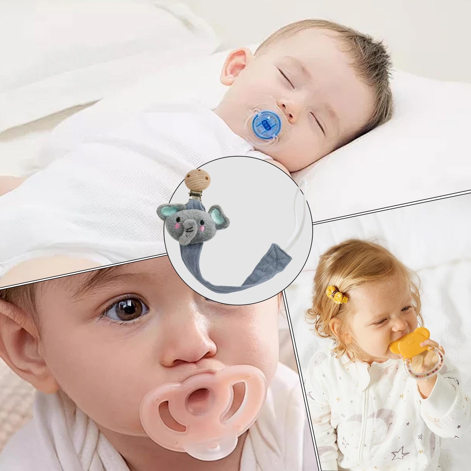 Pacifier Holder - Teething Ring Strap for Pacifiers | Animal Shaped Anti Lost Holder, Soft Silicone, Teether and Hiccup Towel Clip Holders 27x7x3cm/10.63x2.76x1.18 Inches — view 4