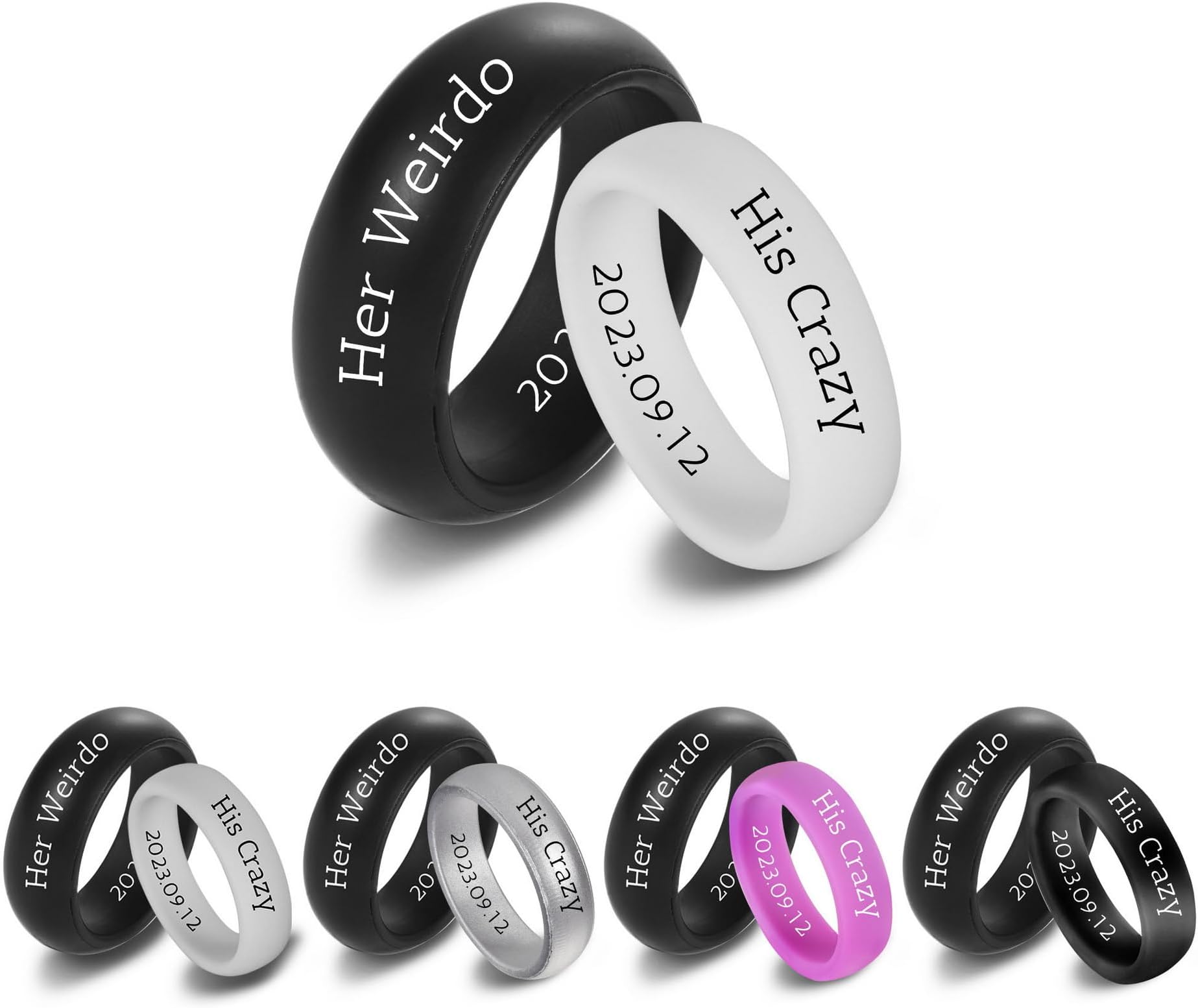 – Personalized Silicone Rings Set, Custom Rubber Wedding Ring, Multiple Sizes & Colors, Waterproof, Gift Bag Included
