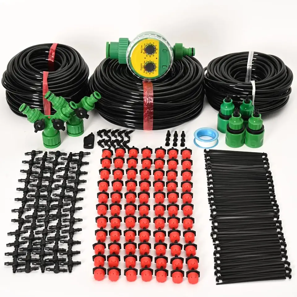Kit de Irrigação Com Temporizador Completo Para Vasos Gotejador Para Horta Jardim (10 Metros / 12 Bicos)