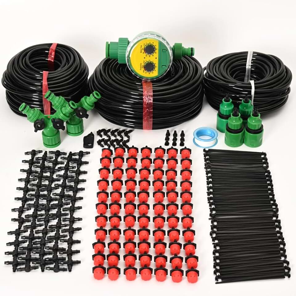 Kit de Irrigação Com Temporizador Completo Para Vasos Gotejador Para Horta Jardim (10 Metros / 12 Bicos)