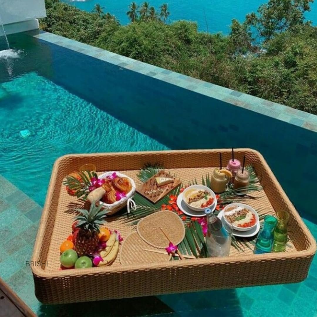 BRISHI Luxury Floating Serving Tray | Swimming Pool Floats for Adults for Sandbars, Spas, Bath, and Parties | Floating Tray for Pool Serving Drinks, Brunch, Food on The Water (Honey).
