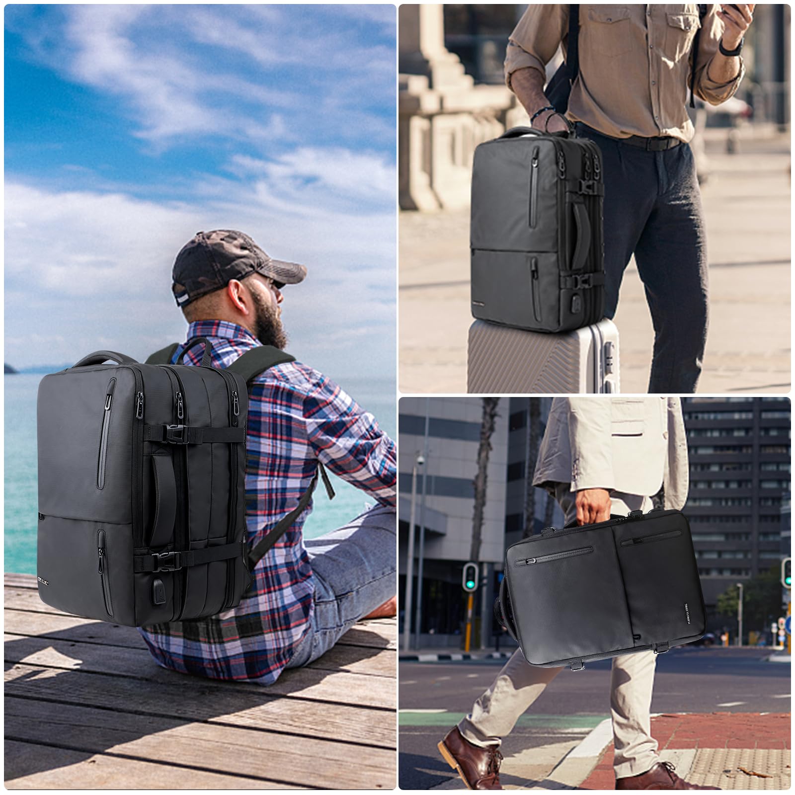 KINGSLONG Mochila para portátil extensible 25-40L Se adapta a portátil de 17 pulgadas, Mochila resistente al agua para hombres y mujeres Escuela Negocio Mochila de viaje con puerto de carga USB