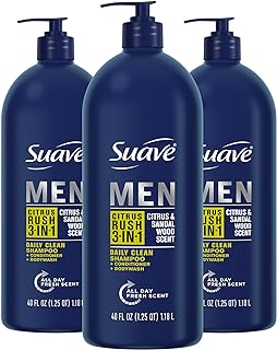 Suave Shampoo Conditioner Bodywash Men 3 in 1 Citrus & Sandal Wood to Cleanse and Nourish Hair and Skin, 40 oz Pack of 3