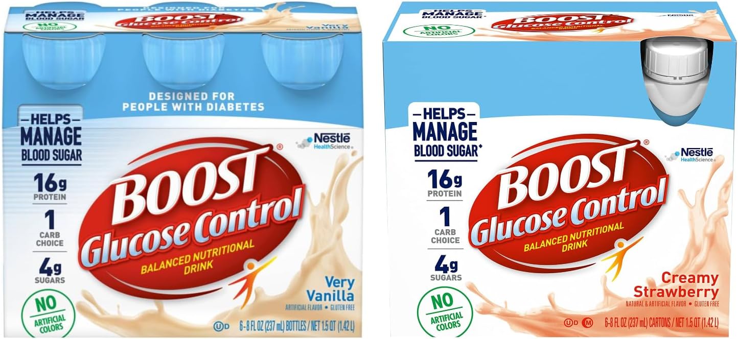 Boost Nutritional Drink Variety Pack, 1 Pack Vanilla & 1 Pack Strawberry, 6-8 fl oz Bottles/Pack (2 CT Variety Pack)