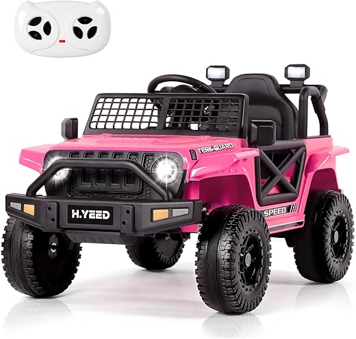 12V Kids Electric Ride on Car for 3-8, 2 Motors Off Road Truck with 2.4G Remote Control, LED Lights, Music, Horn & Wireless Connection, Battery Powered Ride on Toy for Boys Girls (Pink)