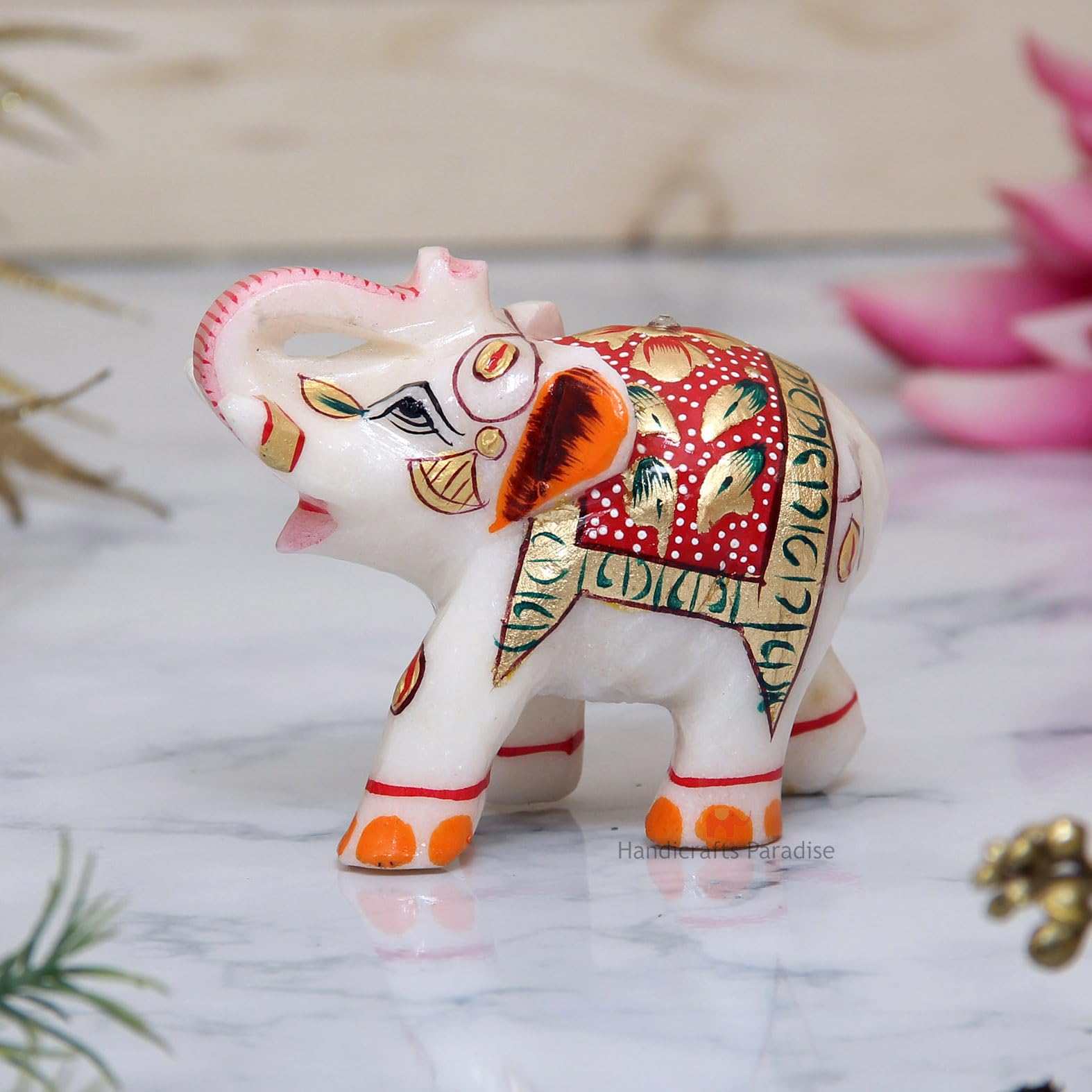 Handicrafts Paradise Marble Elephant Emboss Painted Red - 3 x 2.75 inch