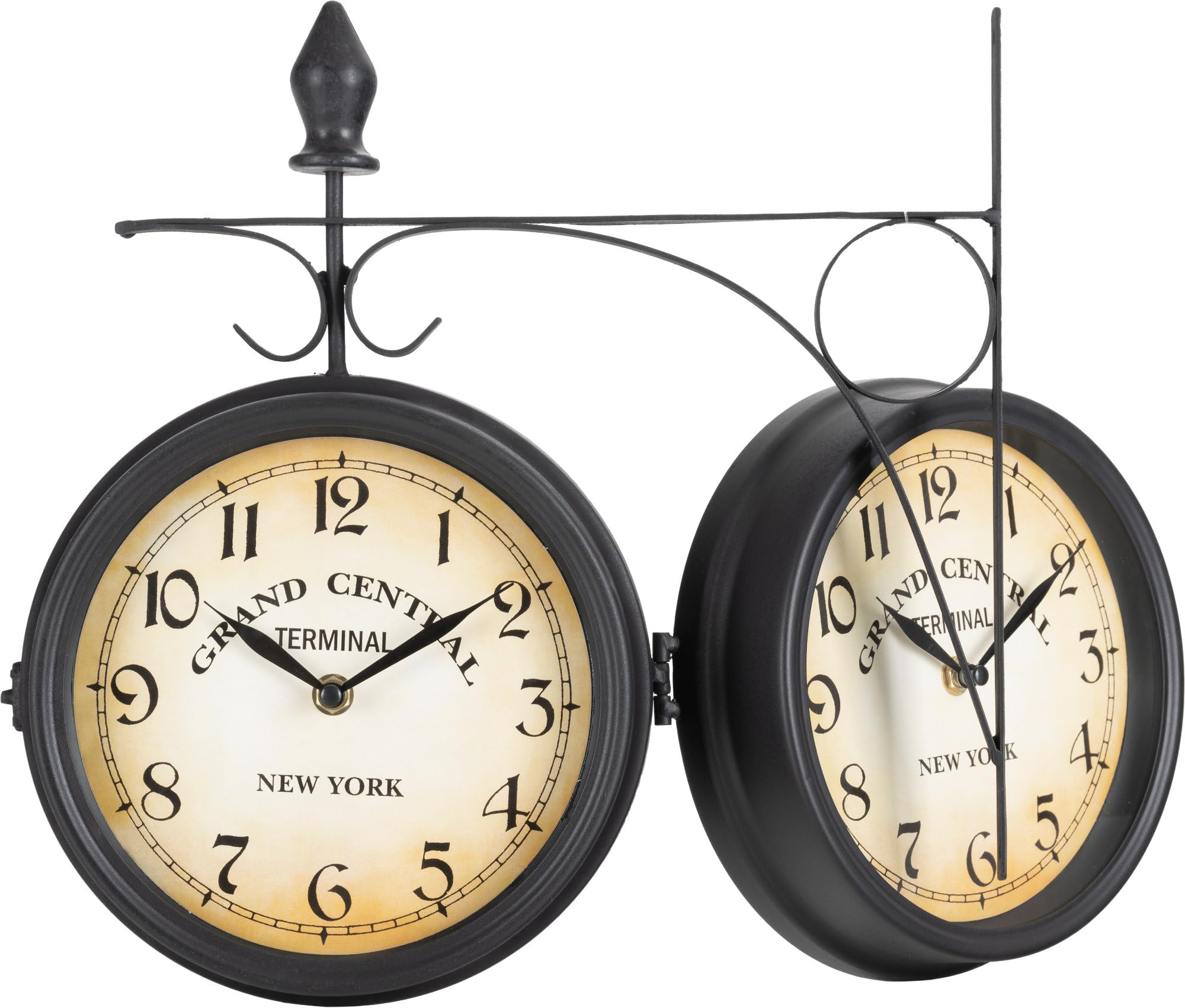 Stagecaptain BHU-4543 BK Reloj de Estación Grande con Soporte de Pared | Reloj de pared con carcasa metálica y soporte de pared integrado, Movimiento de cuarzo a pilas, Diámetro de la esfera: 25 cm