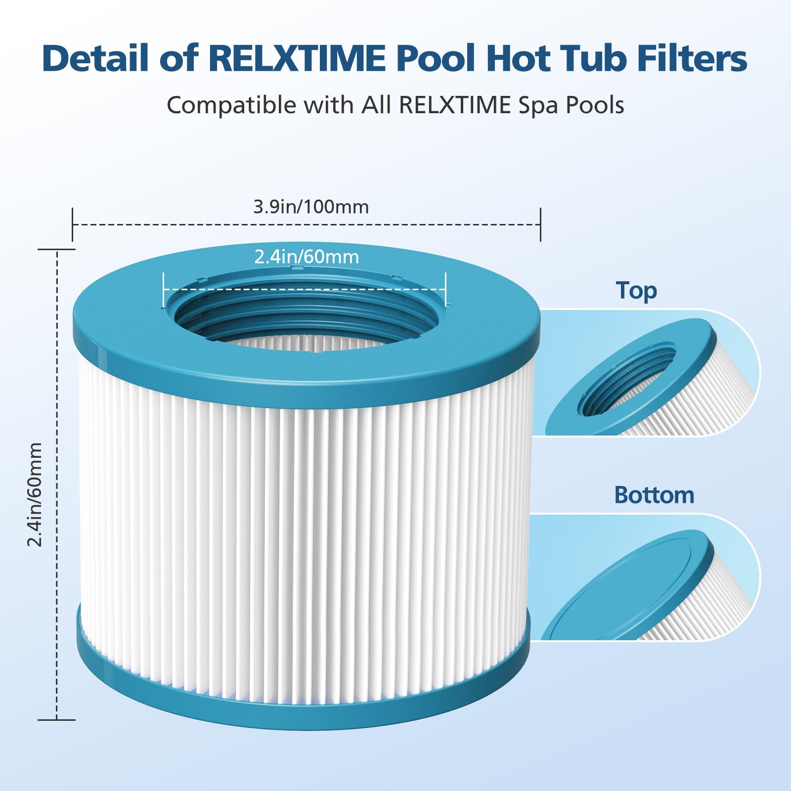 Hot Tub Filter Compatible with All RELXTIME Hot Tub, Pool Filters, Spa Filter Replacement, Filter Cartridges for Inflatable Hot Tubs Filtration, 4 Filter + 4 Filter Covers