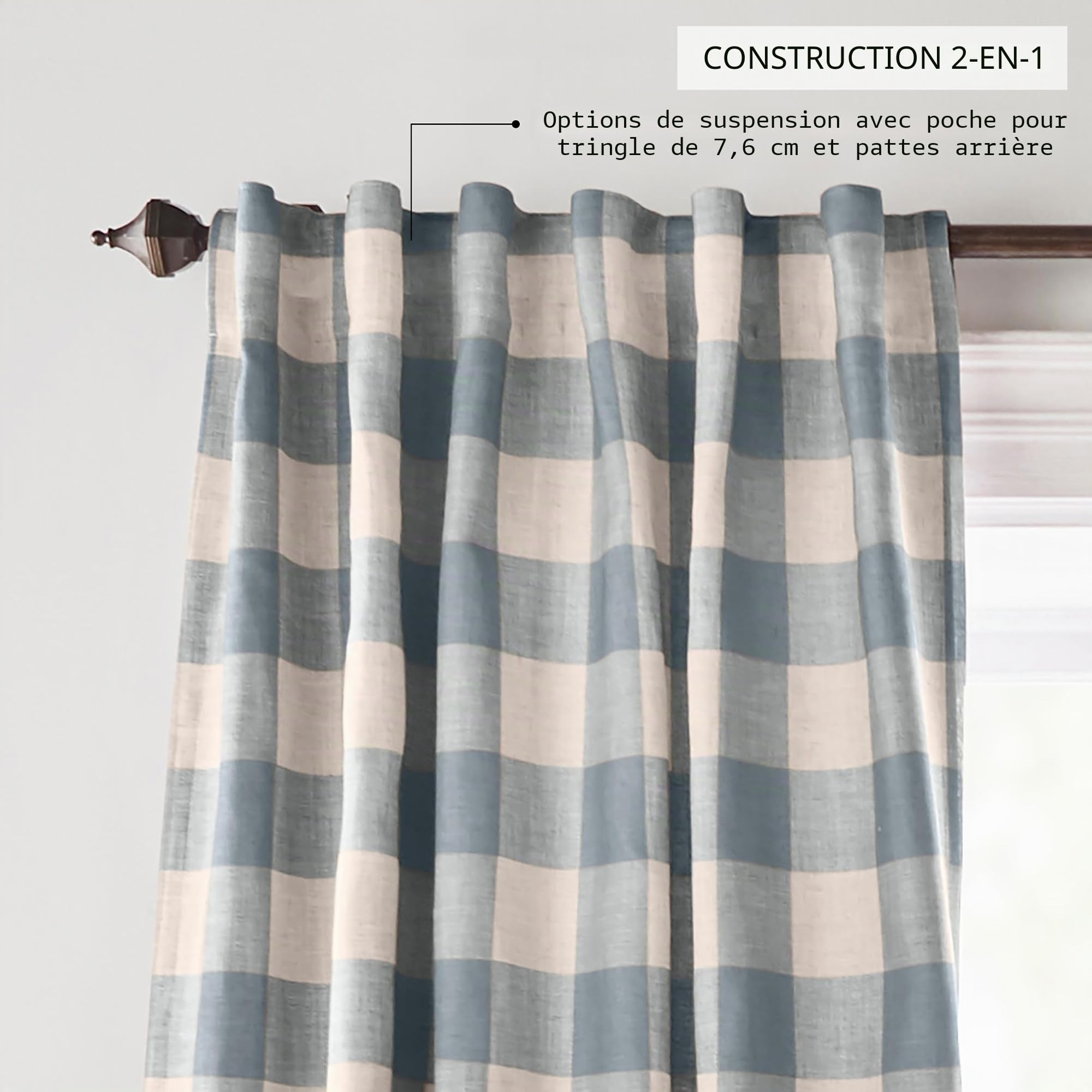 Elrene Home Fashions Farmhouse Living Grainger Rideau de fenêtre occultant à Carreaux de Buffle, pour Salon et Chambre à Coucher, 132,1 x 241,3 cm, Chambray, 1 Panneau