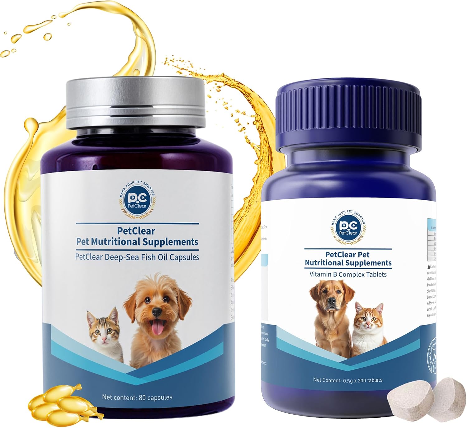 Omega 3 Fish Oil for Pet + Pet Vitamin B Complex Kit, Fish Oil Supports Coat and Cardiovascular Helth, Vitamin B Complex Supports Energy, Appetite, Nervous System Health