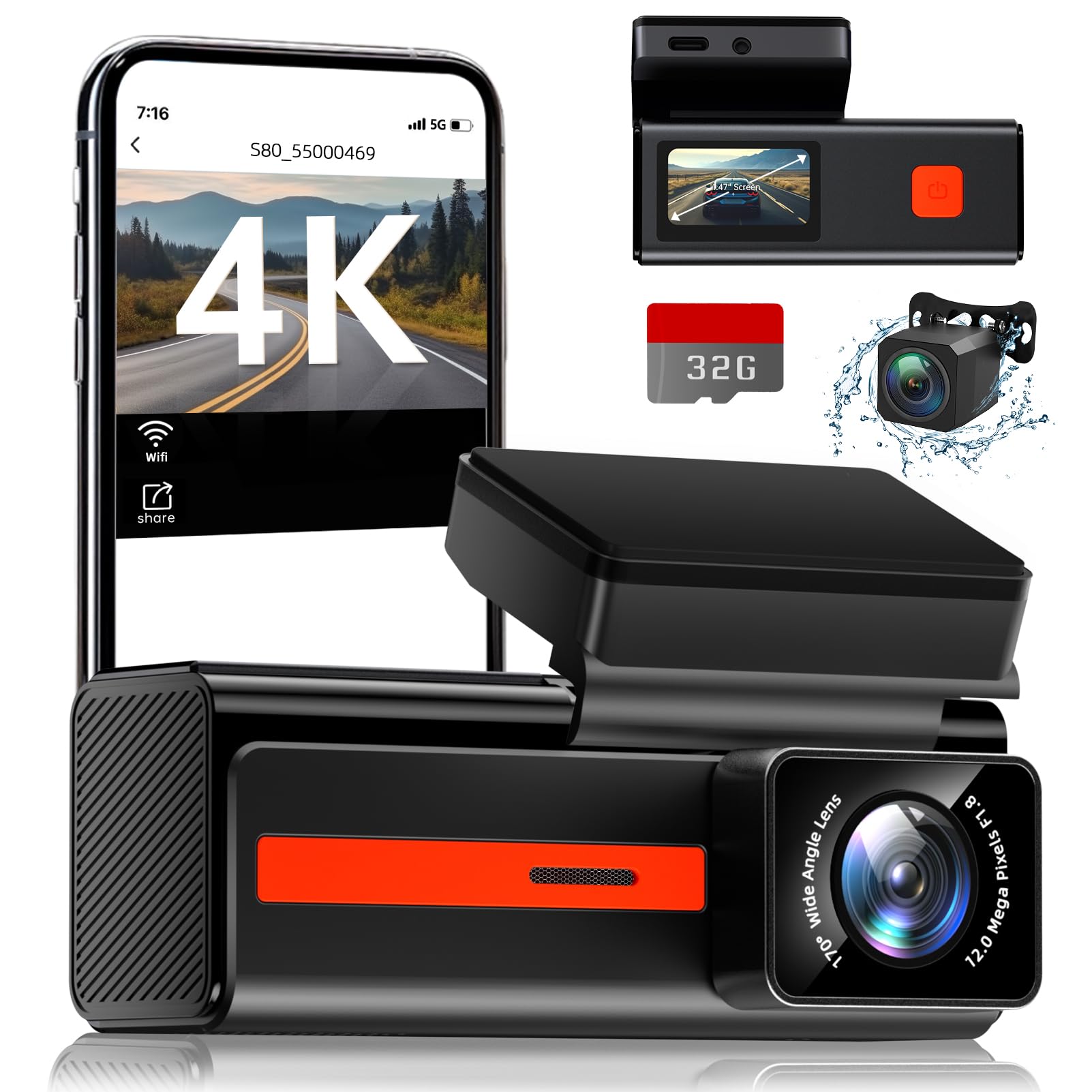 Dash Cam Front and Rear, Veement S80 4k+1080P Dual Dash Camera for Cars, WiFi Mini Car Camera,1.47” Display Dashcam,170°Wide, Night Vision,24H Parking Mode, G-Sensor,Loop Recording, Free 32G Card-image-11