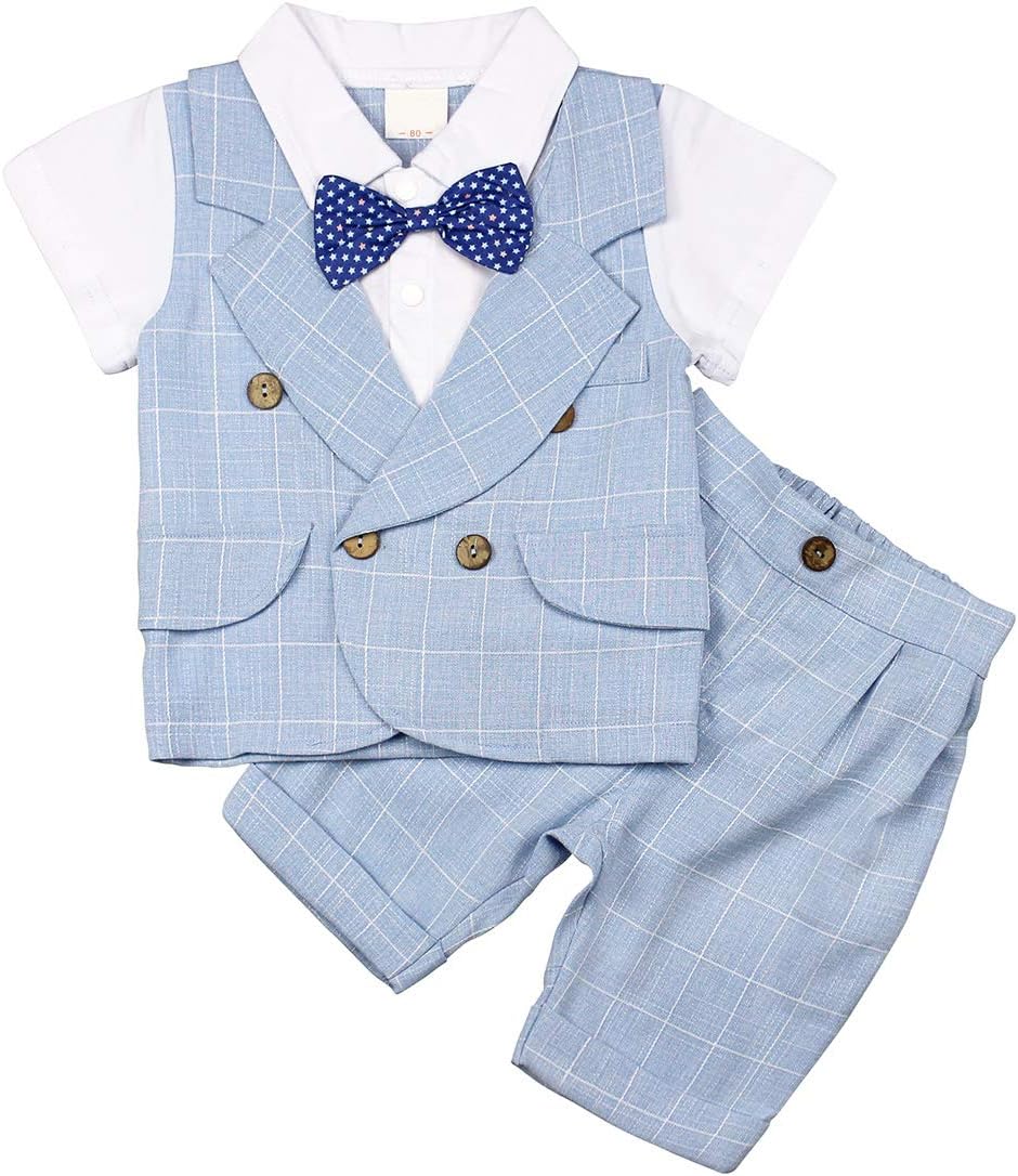 AmzBarley Baby Boys Gentlemans Outfit Suit Kids Long/Short Sleeve Dress Shirt Pants Vest Bowtie Tuxedo Rompers Childs Birthday Evening Holiday Party