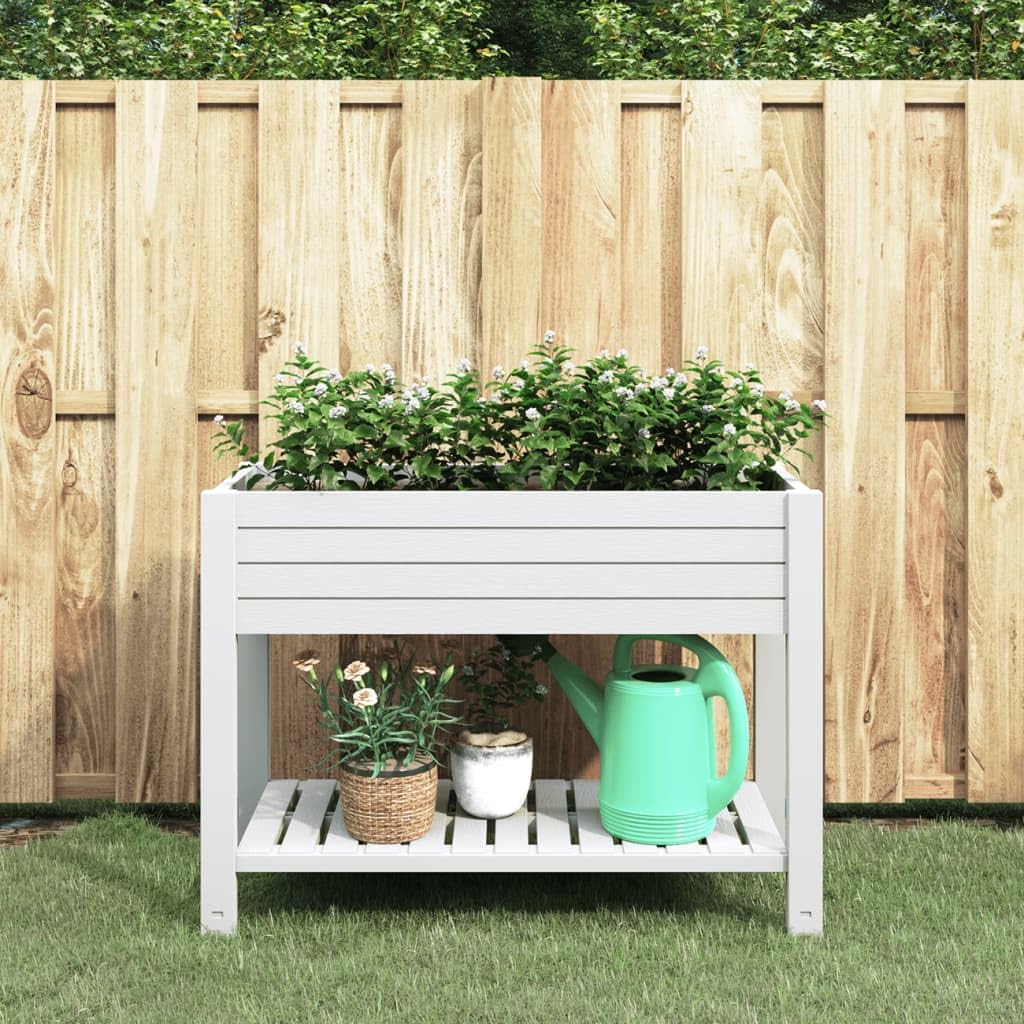 Lit surélevé de Jardin Blanc en polypropylène, Jardiniere 110x45x79 cm avec Reserve Eau, Drainage, bac Plante pour Balcon terrasse Jardin, pour Herbe aromatique semis Culture