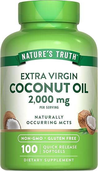Nature's Truth Coconut Oil Supplement | 100 Softgels | Naturally Occurring MCTs | Non-GMO & Gluten Free