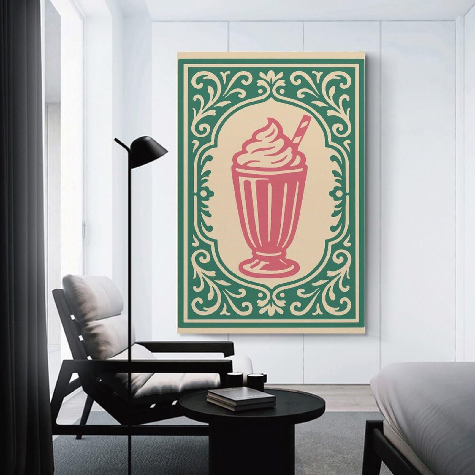 Junmoney Milkshake Illustration with Ornate Border Canvas Wall Decor 24x36inch(60x90cm), for Lounge, Bedroom Or Personal Spaces, A Wall Art Gift for Fresh Interiors