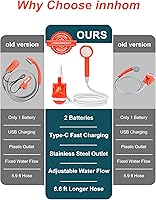 Vista 4 de innhom Ducha portátil para campamento, ducha al aire libre, bomba de ducha de campamento, eléctrica recargable portátil, alimentado por batería