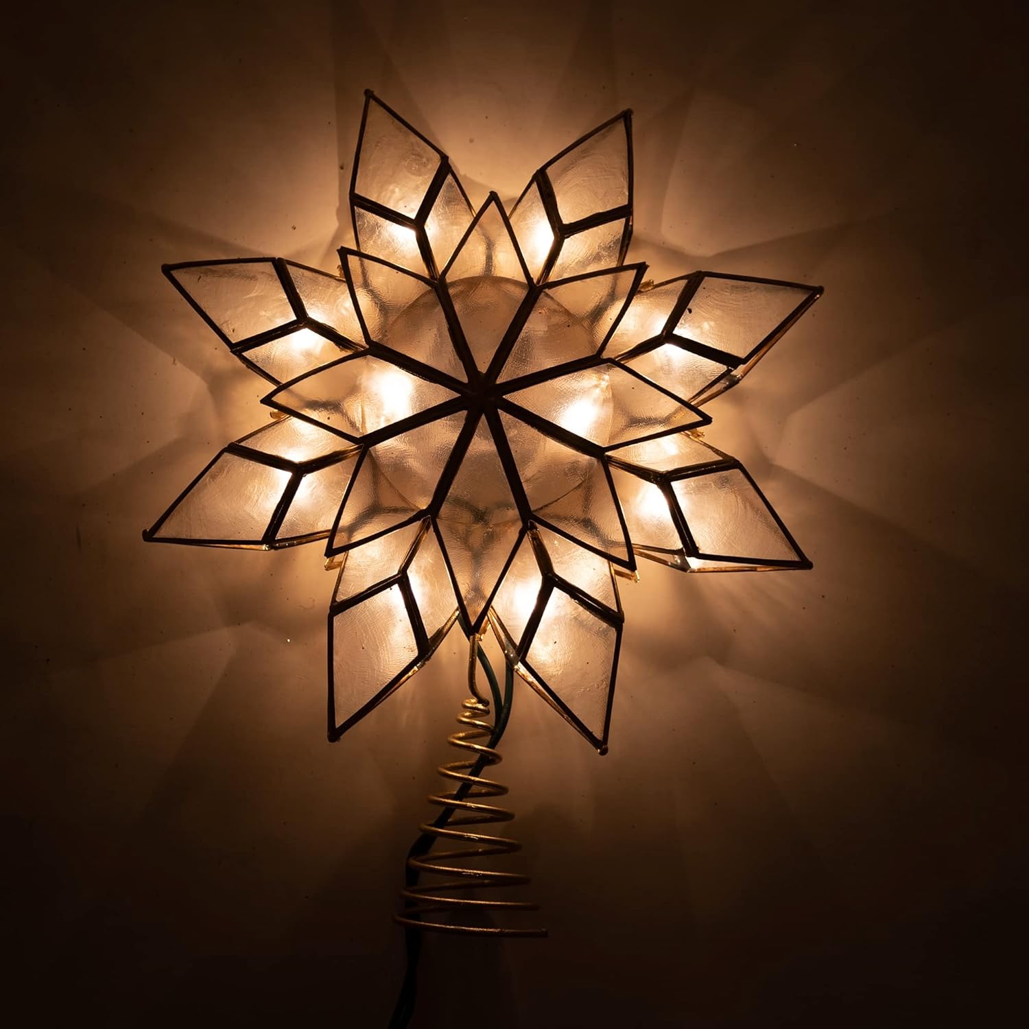 Kurt Adler 8.5-Inch Capiz Star Tree Topper with 10 Clear Lights and 1 Spare Bulb
