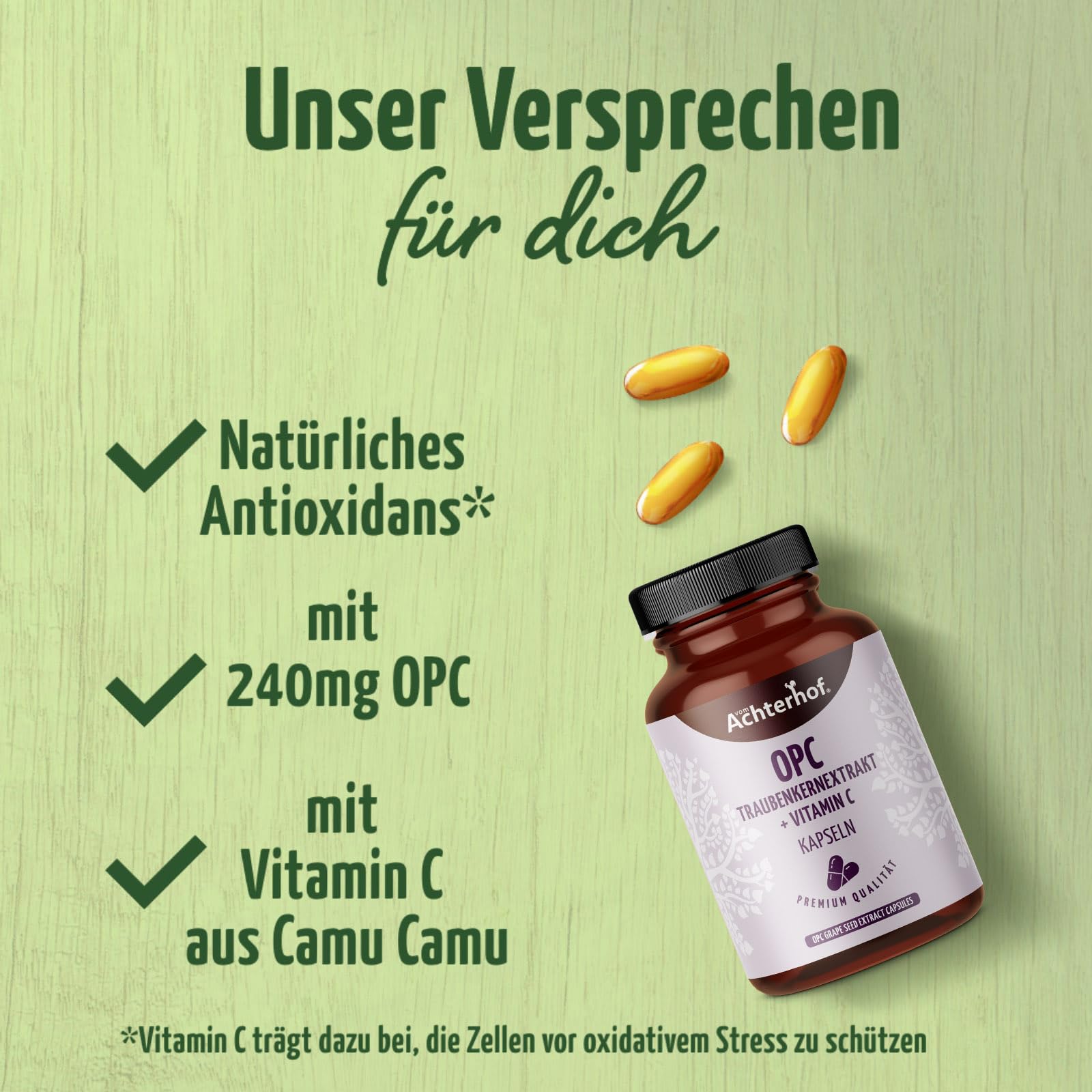 OPC Traubenkernextrakt 200 Kapseln | 584mg Traubenkernextrakt pro Kapsel davon 350mg OPC | Hochdosiert und kaltgepresst | frei von künstlichen Zusätzen | vom Achterhof