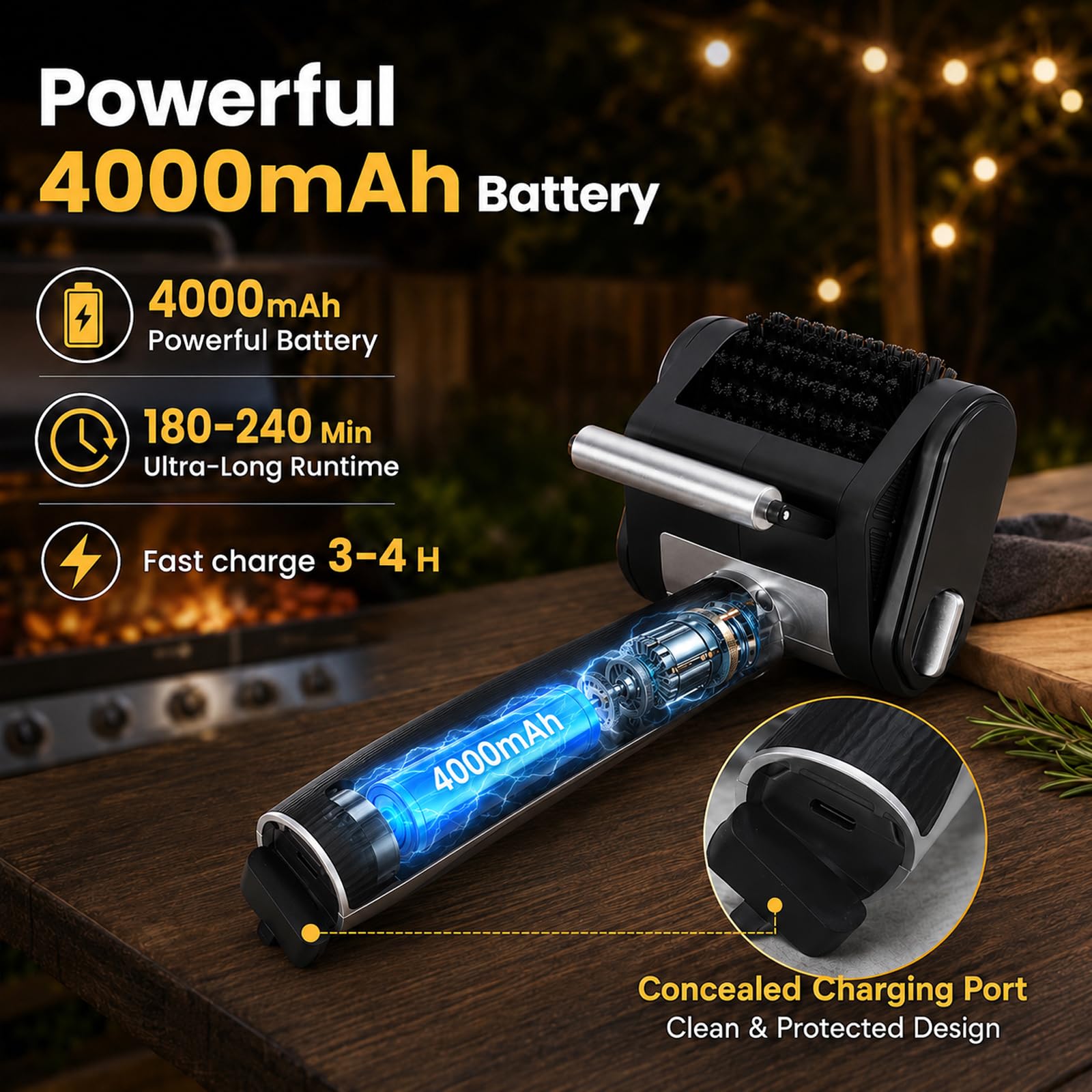 WHATOOK Elektrische Akku-Grillbürste, über 450 U/min, 4000mAh, USB-C