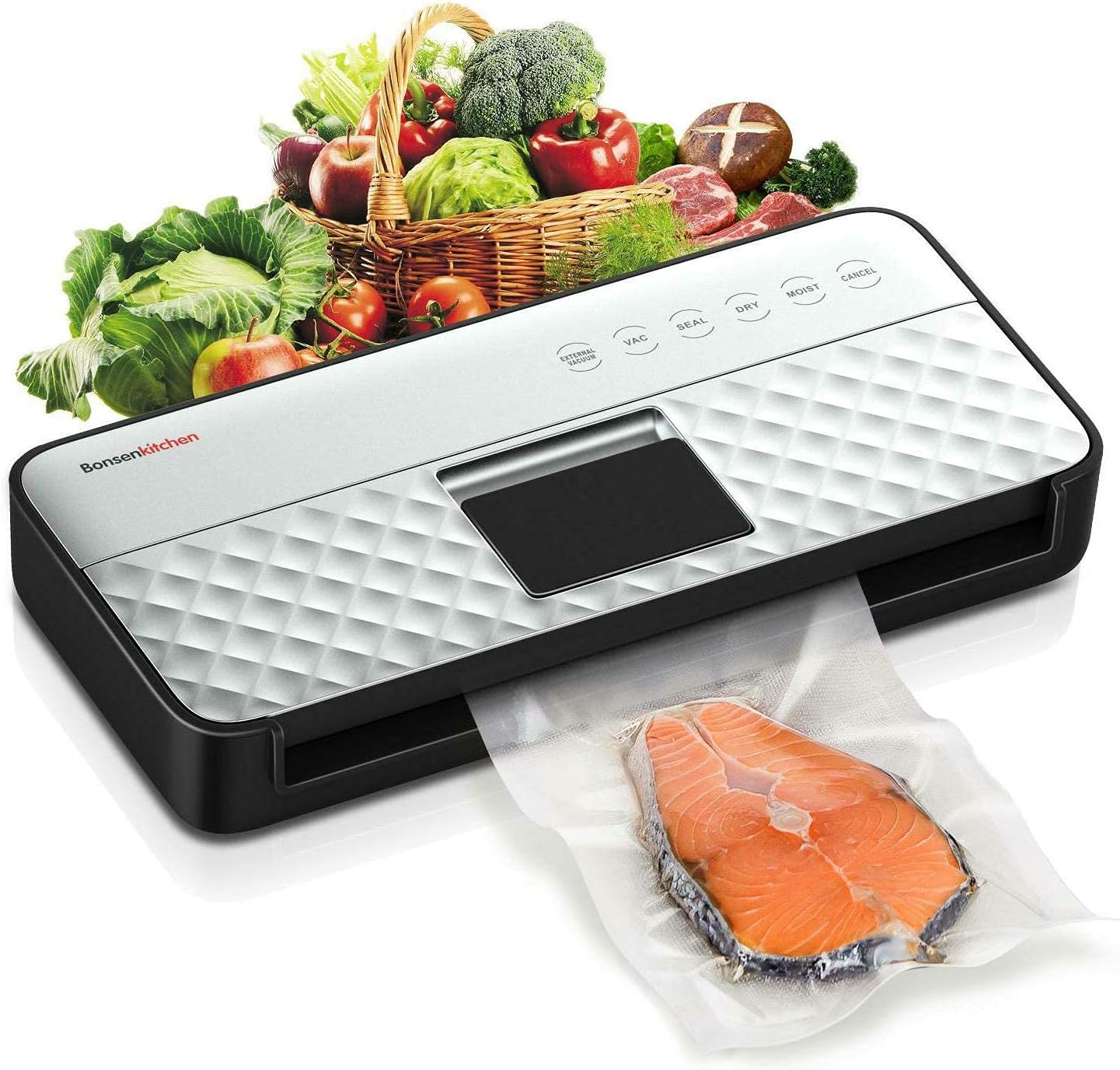 Food Saver Vacuum Sealer Machine 85Kpa Strong Suction, Automatic Hands-Free Vacuum Food Sealer Machine with Smart Air Sealing System | One-Touch Operation | Full Starter Kit