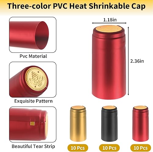 Miniatura 10 de Cápsulas termorretráctiles de PVC, 120 tapas retráctiles de vino, 3 cápsulas de botellas de vino de colores, tapas retráctiles para bodegas