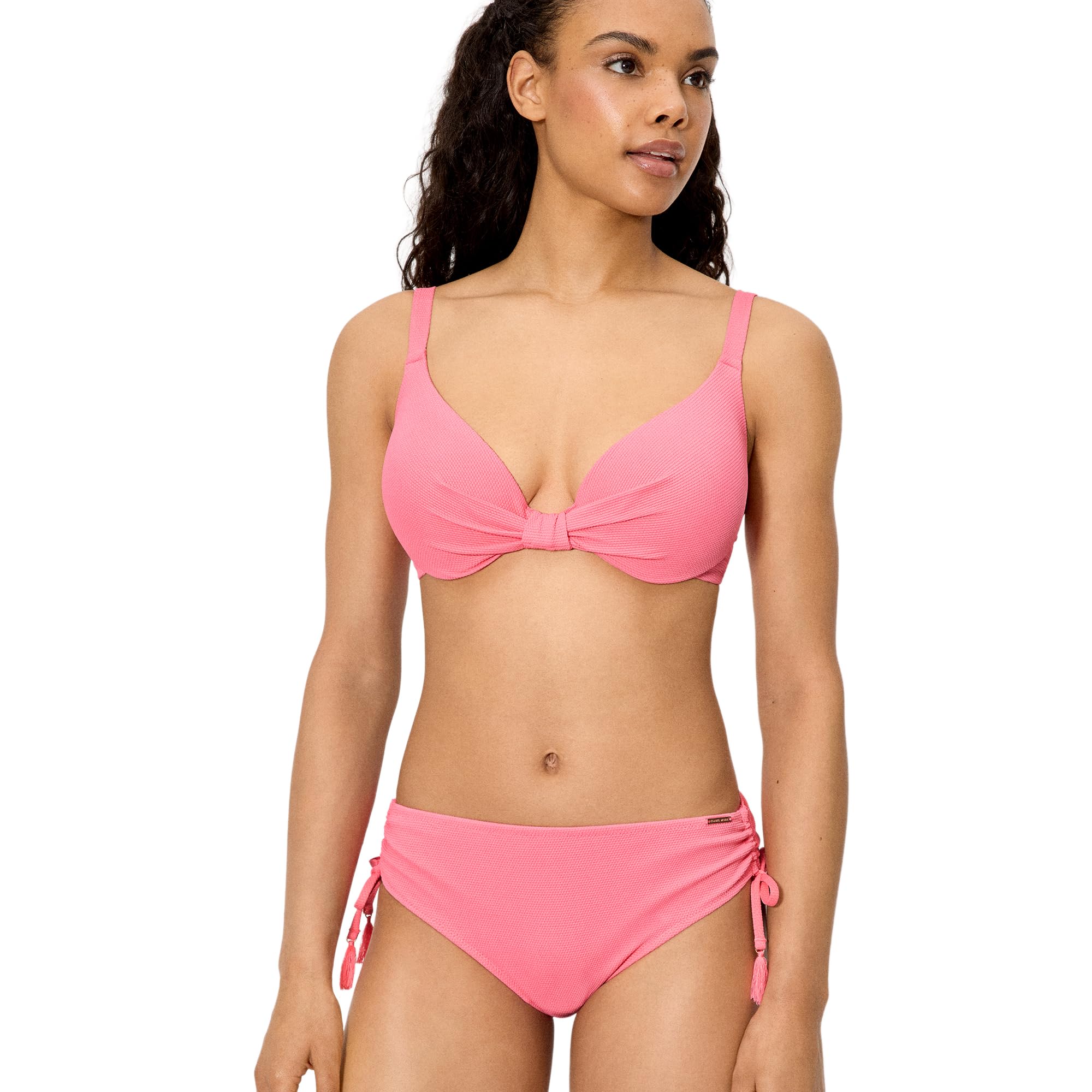 YSABEL MORA. Conjunto de Bikini Top con Aro y Braga Moldeadora Piqué. Bikini Aro Copa C con Top de Relleno Fijo y Braga Midi con Compresión Media Abdominal .Colección Lavender.