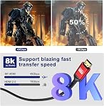 8K HDMI Cable, Ultra 48Gbps High Speed 12 FT HDMI Cable, 12 Foot hdmi Cable -4K@120Hz 8K@120Hz, eARC, HDR10, DTS:X, HDCP 2.2 & 2.3, Compatible with PS4/5,Blu-ray, Monitor,PC and More