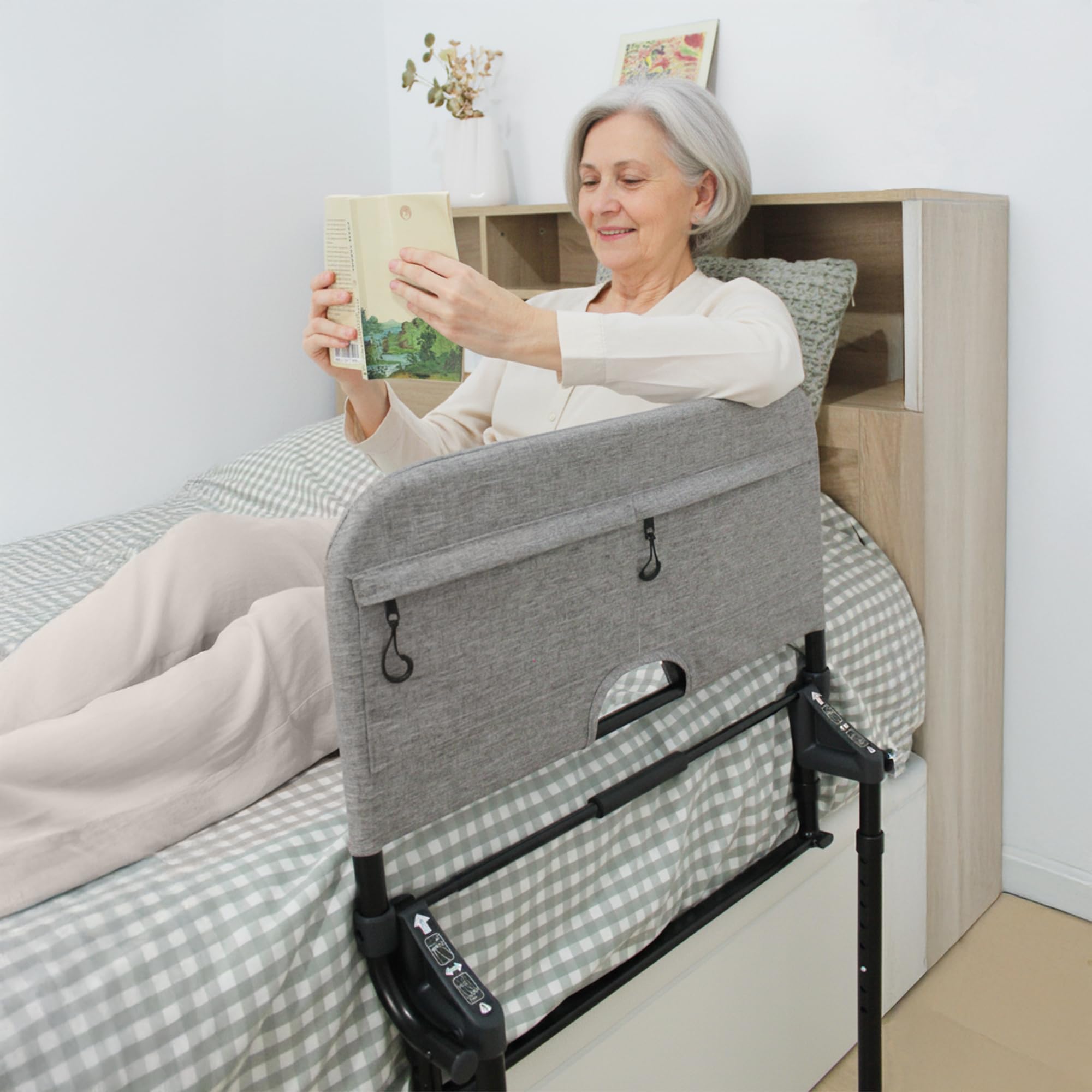 KMINA Sponda Letto Anziani Anticaduta Ribaltabile con Piedi (Letto 29-50 cm), Barriera Regolabile per Letto Matrimoniale, Adulti e Disabili