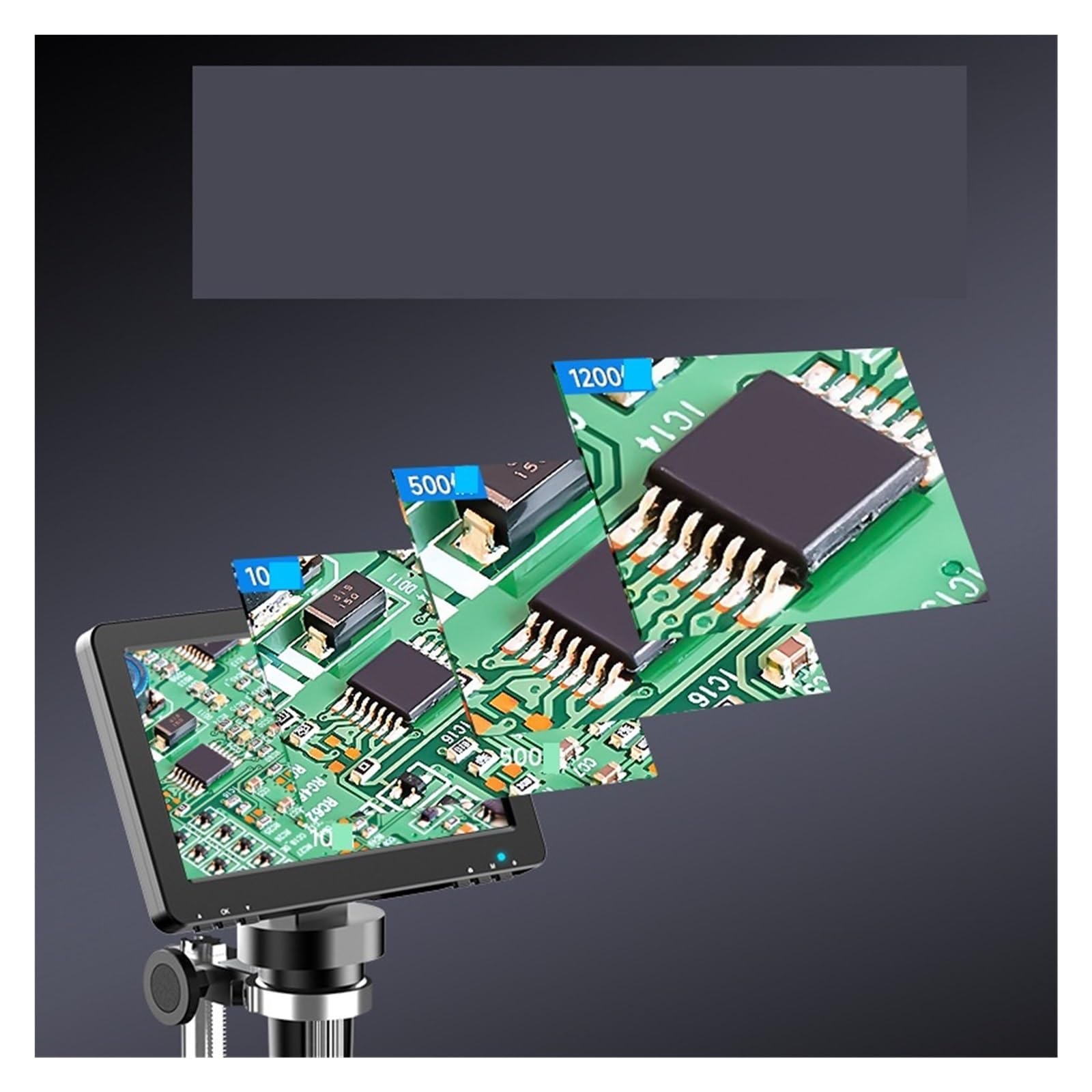 Mikroskop cyfrowy, Mikroskop 16 MP 7 Cali 8 LED 1080 P HD Cyfrowy Ekran LCD | 5M, 10M, 8M, Elektroniczny, Automatyczny, 1200x, Przemysłowy, Lupa