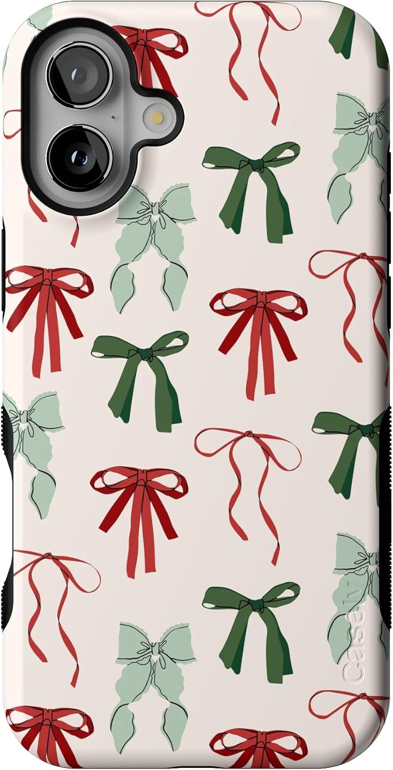 Casely iPhone 16 Plus Case | Festive Girlie | Holiday Bows Coquette | Compatible with MagSafe