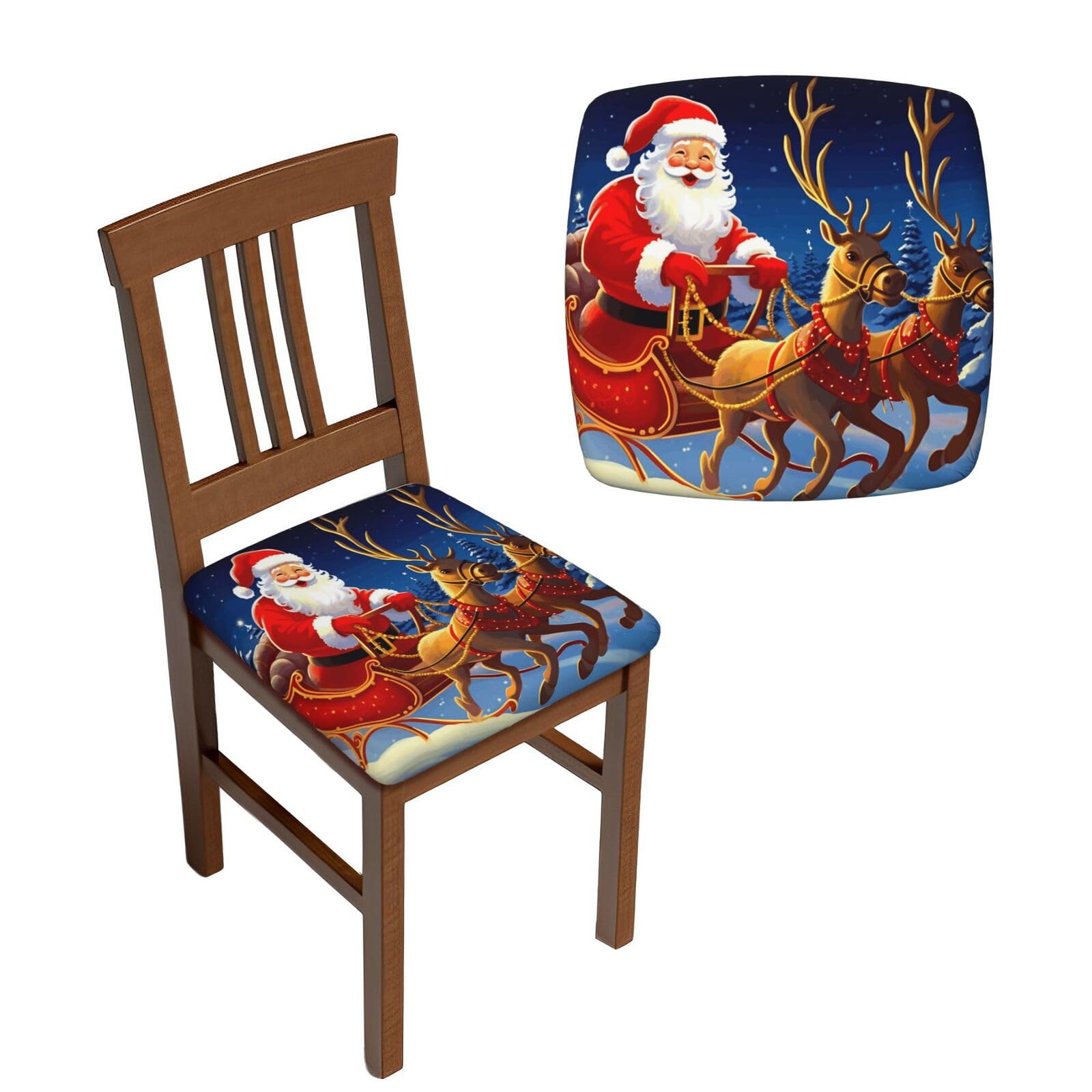 NONHAI 6PCS Dining Chair Seat Covers Set Santa on Sleigh Stretch Removable Chairs Covers Washable Seat Cushion Slipcovers Protector for Dining Room Kitchen Chairs