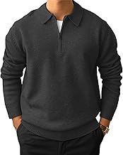 Men's Casual Knit Polo Sweater Classic Long Sleeve Thermal Basic Zip Collar Shirts