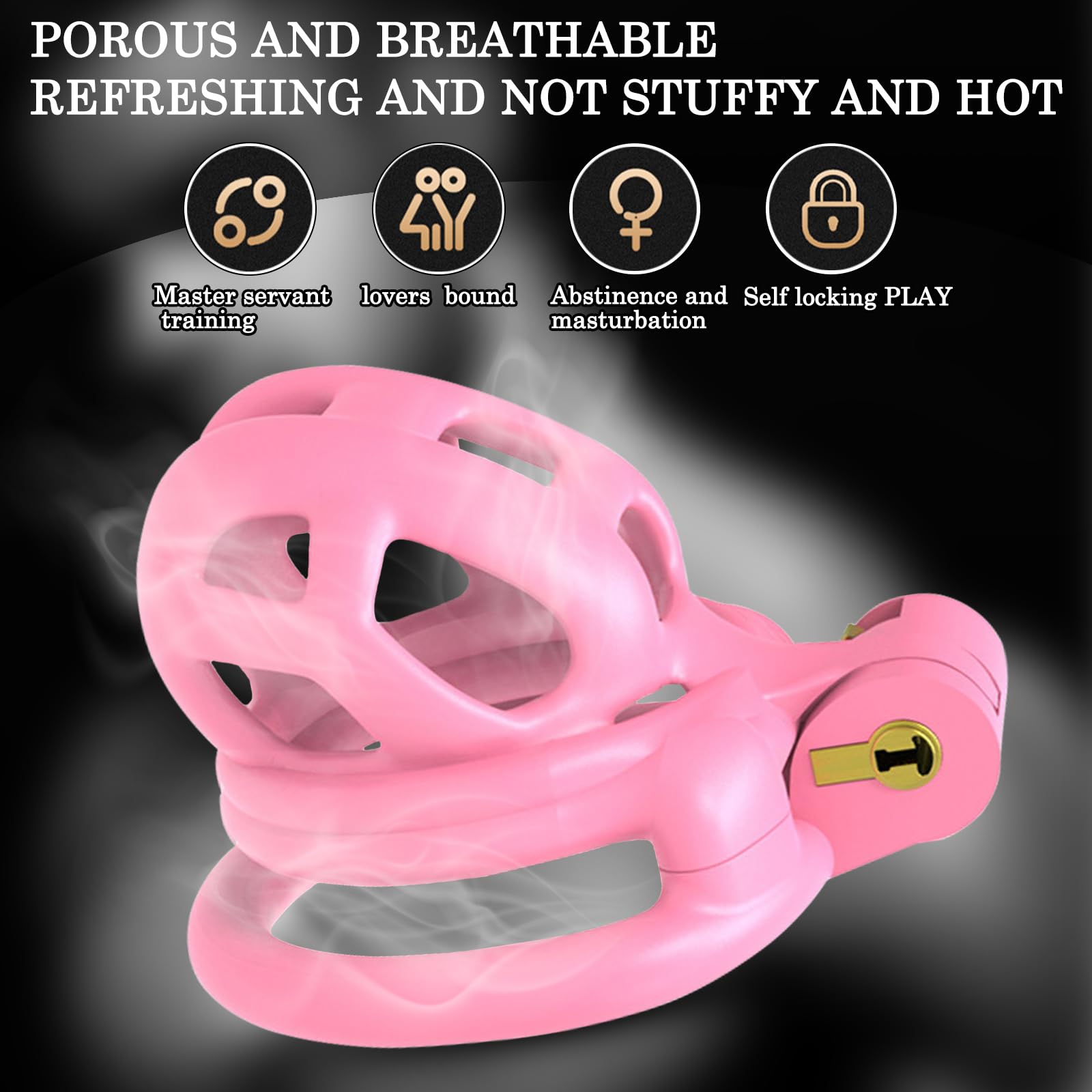 BDSMYOU Gabbia di Castità Rosa,Include 4 Anelli per Testicoli di Diverse Dimensioni,Chastity Cage Maschile in Resina 3D,BDSM Bondage Sex Toys,Toys Sessuali per Uomini (S)