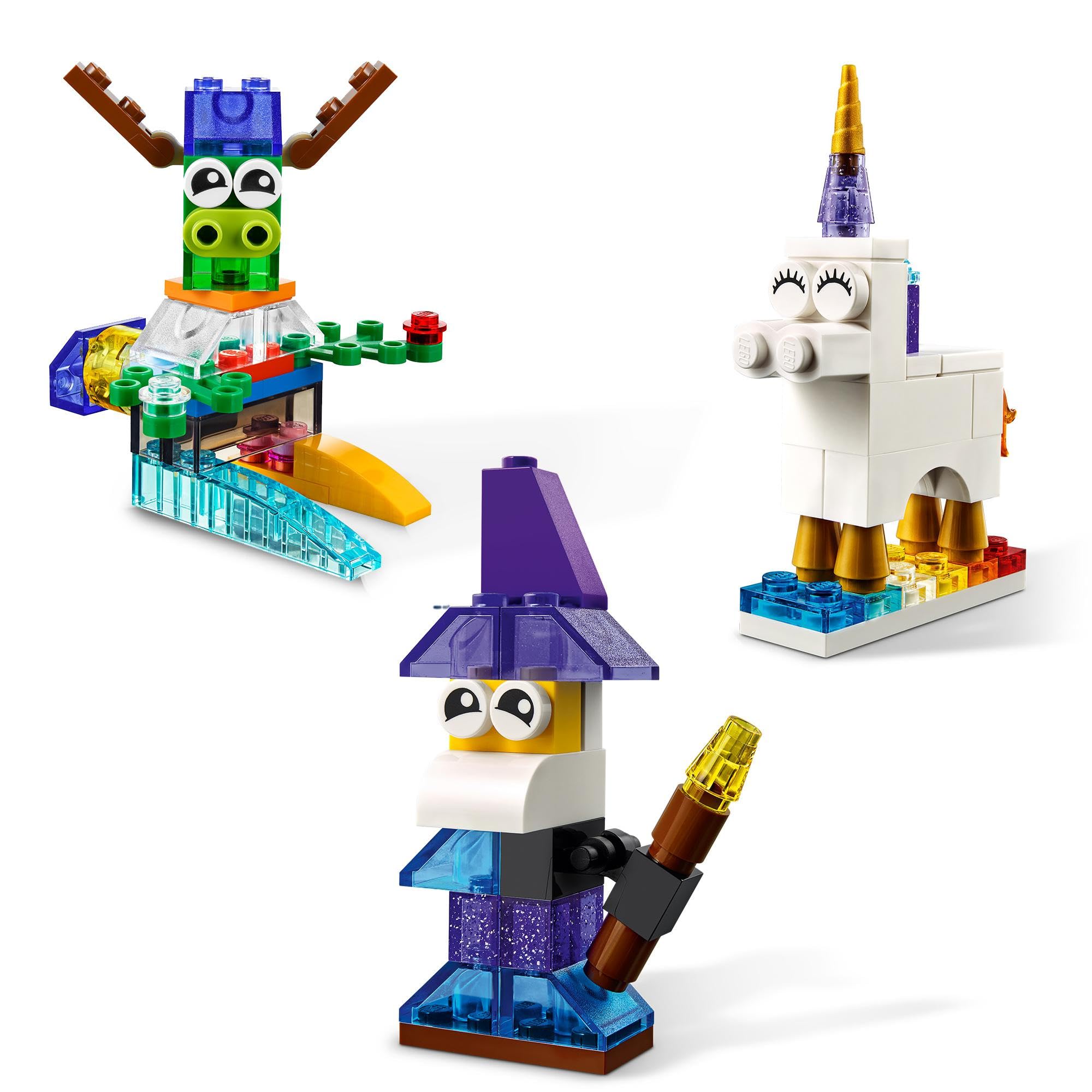 LEGO Classic Ladrillos Creativos Transparentes, Juego de Construcción para Hacer Figuras de Animales de Juguete o Vehículos, Regalo para Niños y Niñas de 4 Años o Más 11013