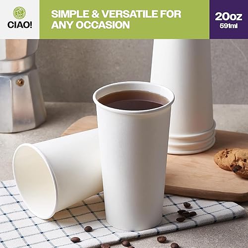 Miniatura 6 de CIAO! Vaso caliente de papel blanco de 20 onzas, desechable, 3.543 in de diámetro, 600 unidades
